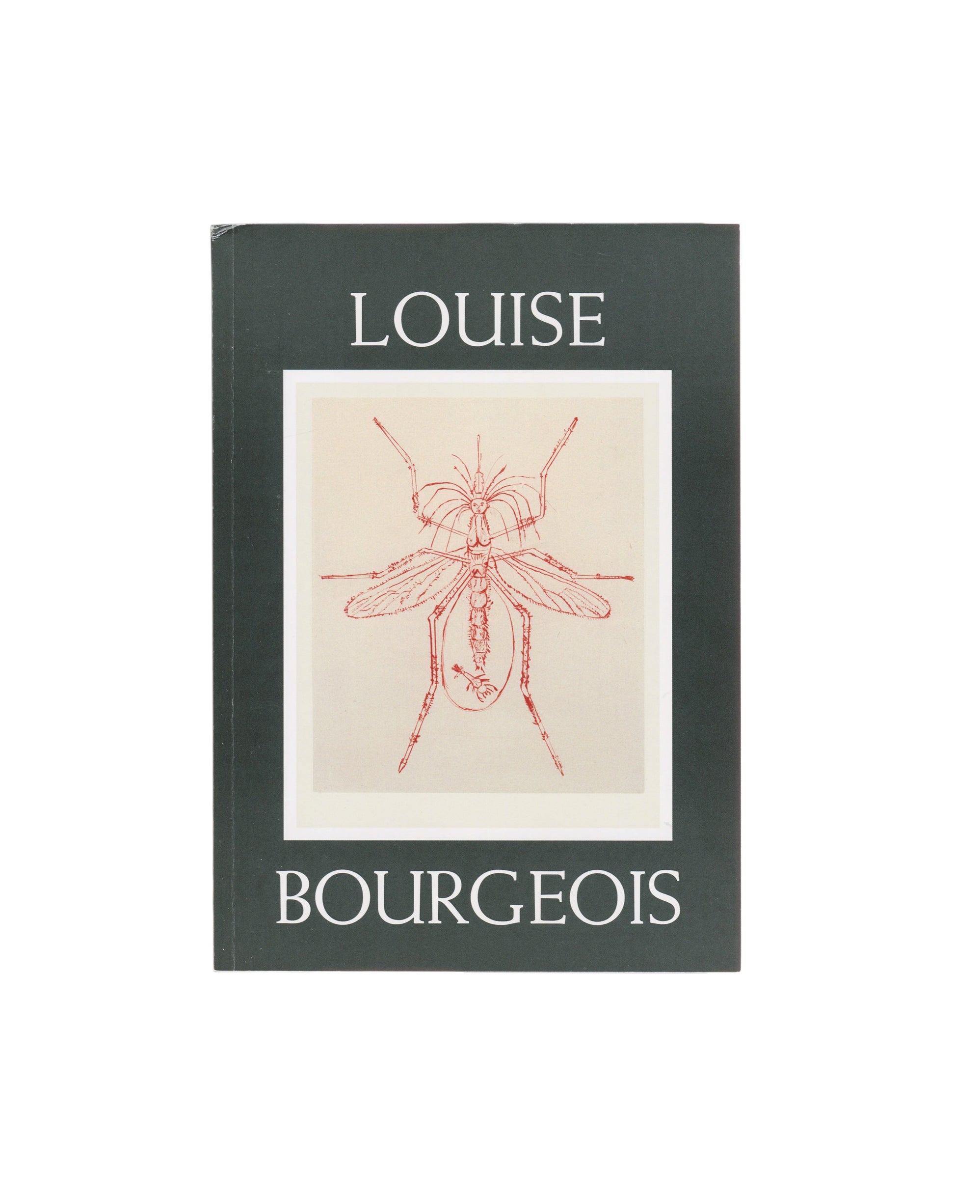 Exhibition catalogue, Louise Bourgeois, Autobiographical Prints, Hayward Publishing, London, 2016. Softcover, 96 pp., approx. 16 × 24 cm. Front cover: dark teal-grey ground; white serif type ‘LOUISE’ upper third, ‘BOURGEOIS’ lower third; central cream panel with red line etching of pregnant mosquito. ISBN 978-1-85332-343-0.