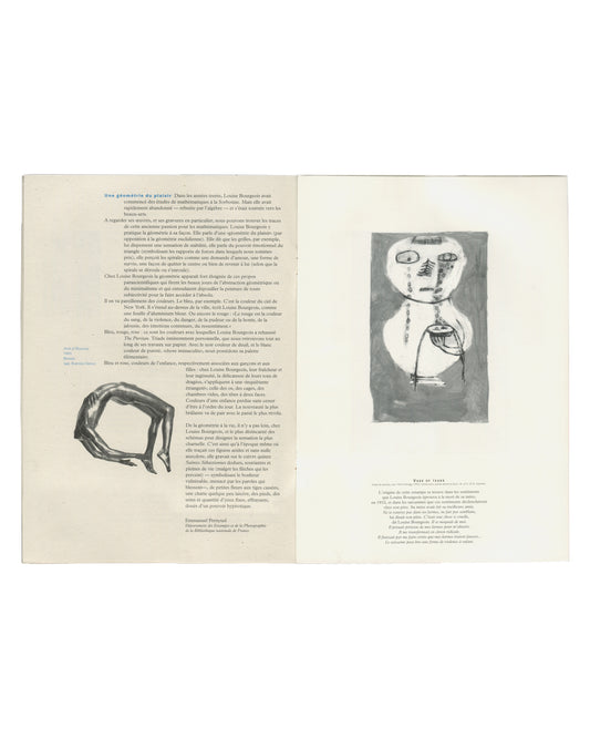 Louise Bourgeois, Estampes, 1995, interior spread with Pernoud essay, Vase of Tears print and bronze hand sculpture