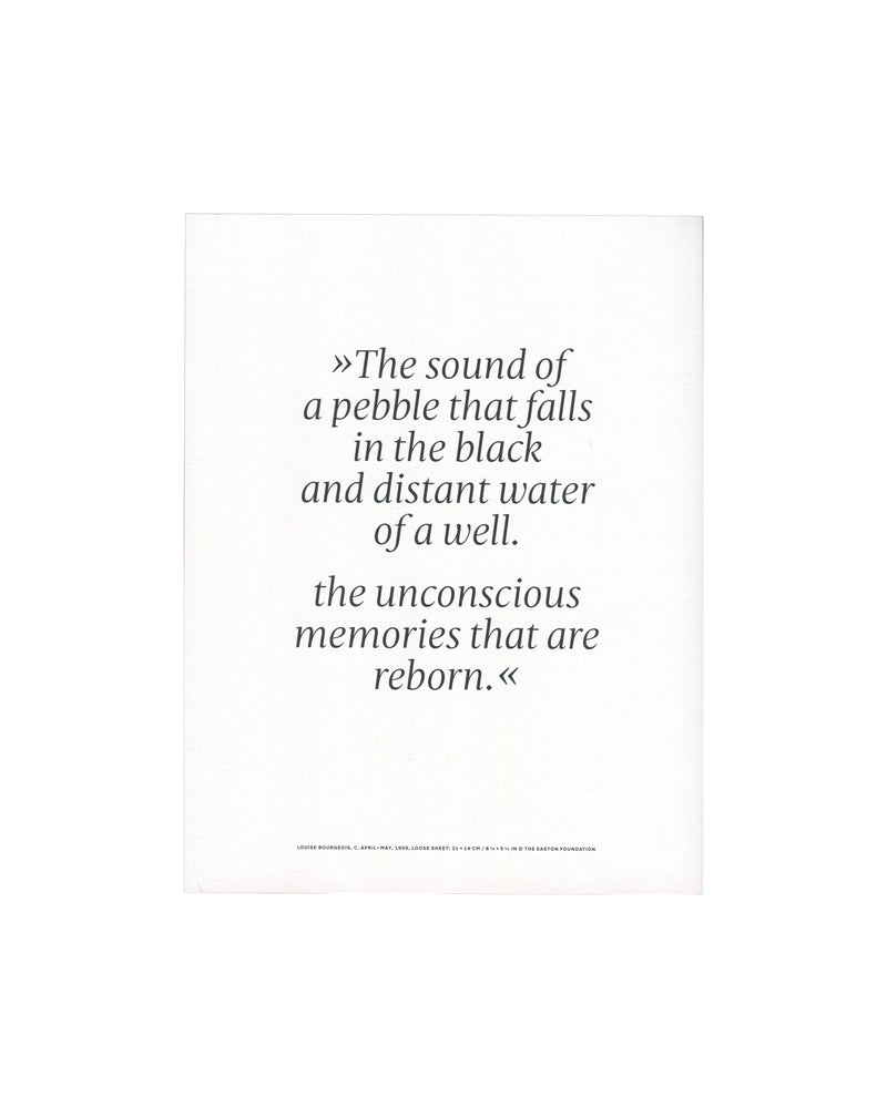 Louise Bourgeois, Papillons Noirs, exhibition announcement front cover. Hauser & Wirth, St. Moritz, 2018–2019. White card cover. 'HAUSER & WIRTH' in small spaced sans-serif caps at top centre. Centred below in large serif type, mixed roman and italic: 'Louise / Bourgeois / Papillons / Noirs'. Minimal, typographic design on plain white ground. Light handling marks and minor surface wear.