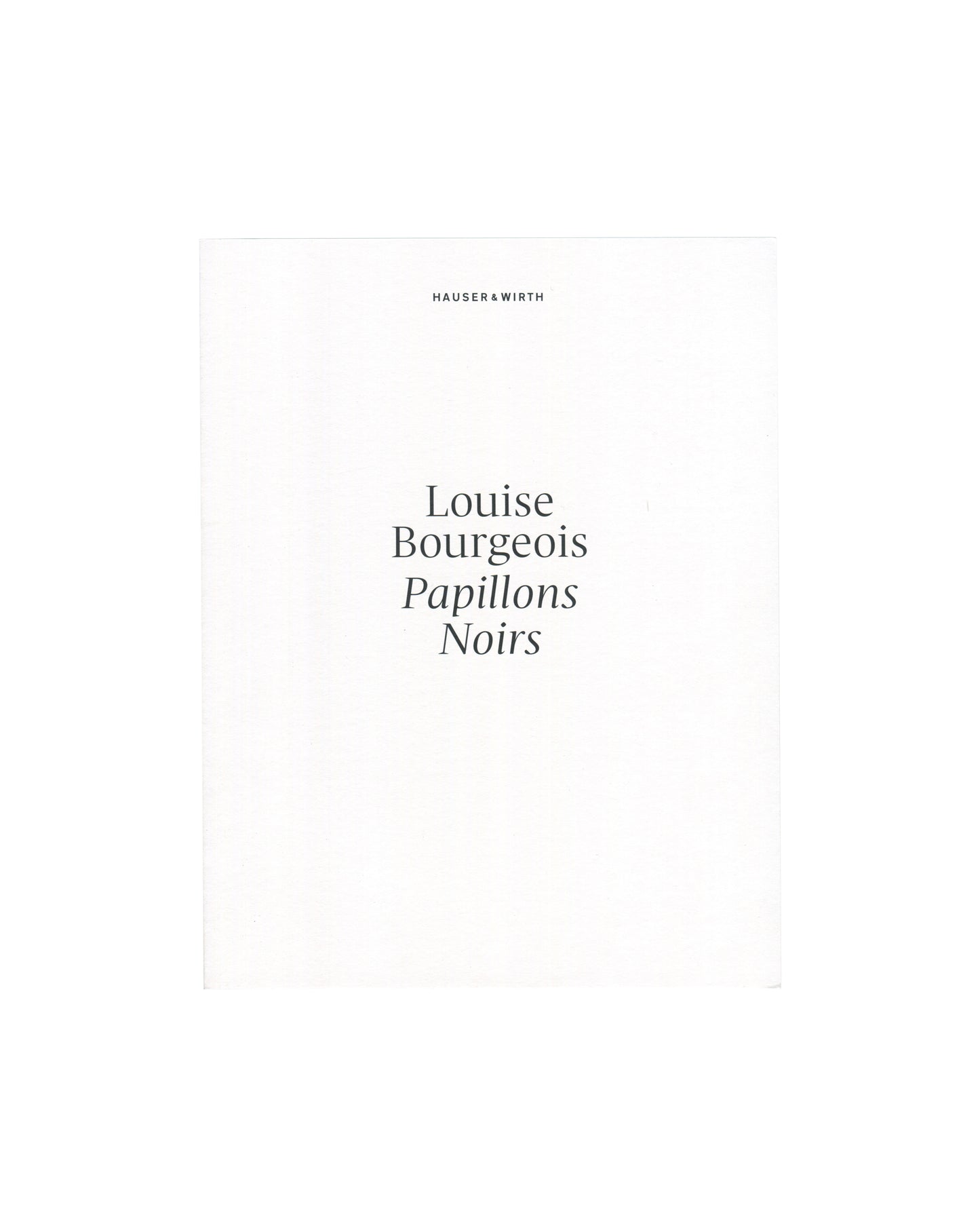 Louise Bourgeois, Papillons Noirs, exhibition announcement back cover. Hauser & Wirth, St. Moritz, 2018–2019. White card. Large centred italic serif text: '»The sound of a pebble that falls in the black and distant water of a well. the unconscious memories that are reborn.«' Caption in small type at foot: 'LOUISE BOURGEOIS, C. APRIL–MAY, 1959, LOOSE SHEET; 26 × 16 CM | 8¾ × 5⅛ IN © THE EASTON FOUNDATION'. Plain white ground, no image.

