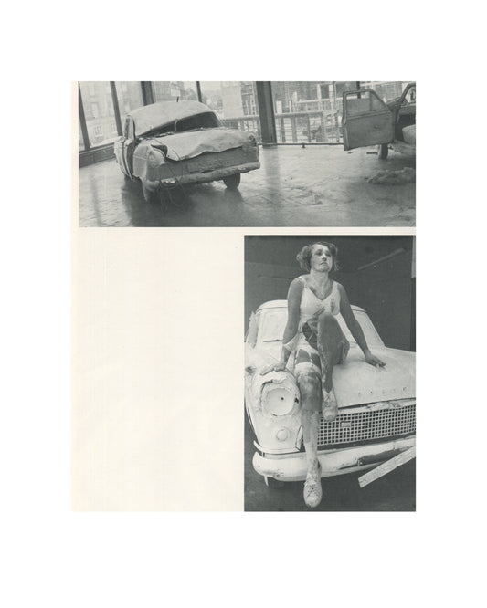 `Stuart Brisley — ICA, London, 1981 — interior plate. Black and white photograph documenting performance ZL 65 63 95 C, London, 1972. Brisley seated in a darkened room, debris and liquid covering the floor, paint-marked window behind. Caption: "ZL 65 63 95 C, London 1972 (57)."`