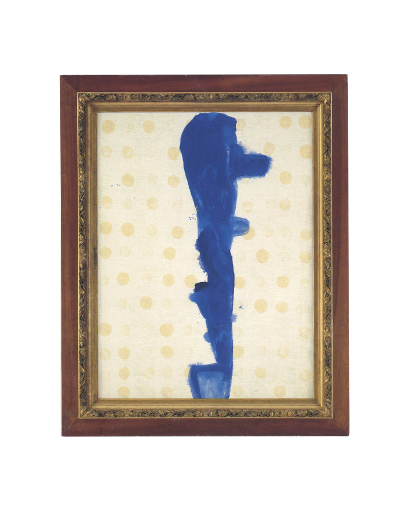 Original James Brown Salt exhibition invitation booklet from Galerie Lelong, Paris, 1990, featuring a reproduced painting with a bold ultramarine blue abstract totem-like figure against a pale dotted background in an ornate frame.
