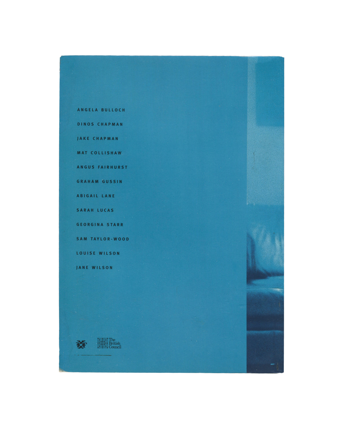 Corpus Delicti, Kunstforeningen, 1995, back cover, twelve artist names in spaced capitals, monogram and British Council logo
