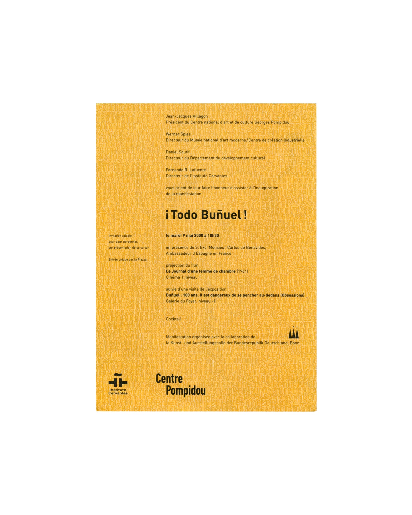 ¡Todo Buñuel! inauguration programme, Centre Pompidou, Instituto Cervantes, Paris, 2000