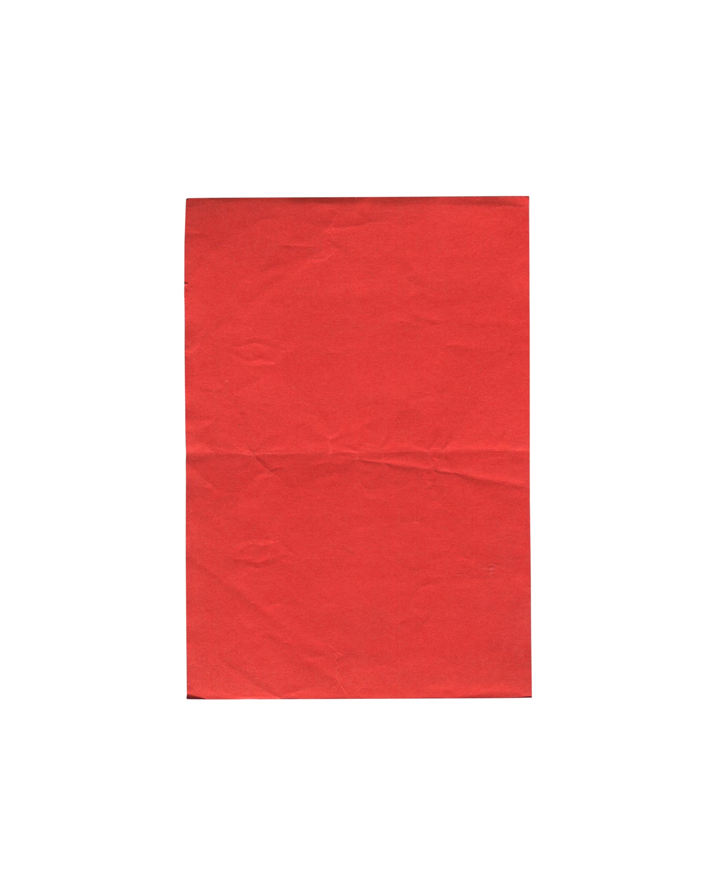 William S. Burroughs, The Seven Deadly Sins, October Gallery, London, 1992. Press release back: plain red paper, portrait format, blank, no text. Horizontal handling crease across centre and general surface creasing visible.
