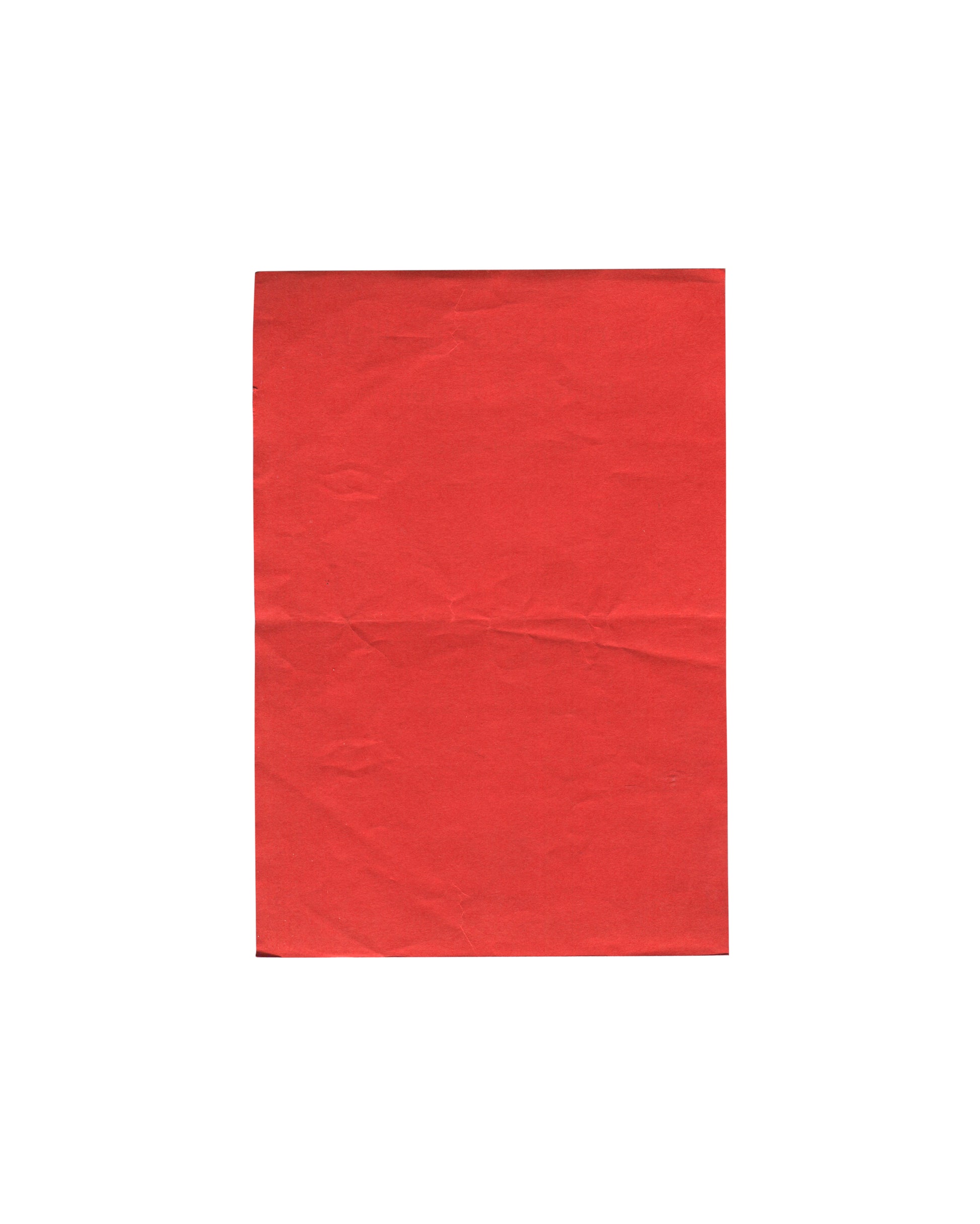 William S. Burroughs, The Seven Deadly Sins, October Gallery, London, 1992. Press release back: plain red paper, portrait format, blank, no text. Horizontal handling crease across centre and general surface creasing visible.
