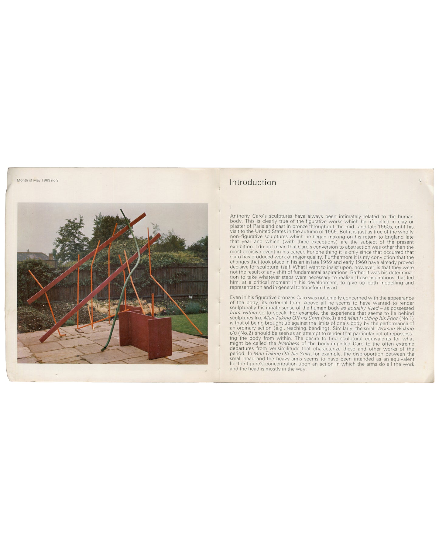 Anthony Caro — Hayward Gallery, 1969, interior spread, introduction by Michael Fried