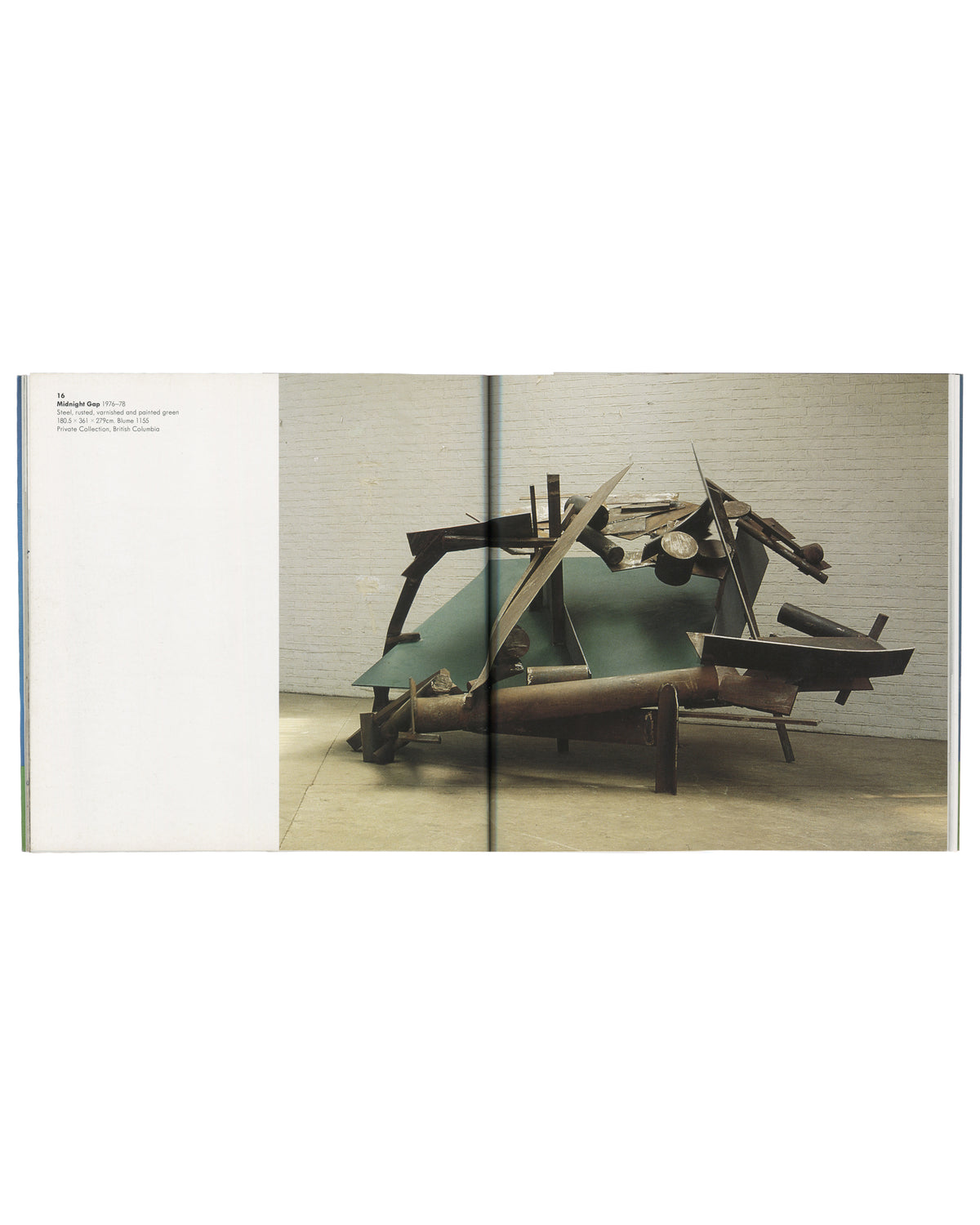 Anthony Caro, Sculpture 1969–84, 1984, rear cover, plain blue and green bands with small dark specks