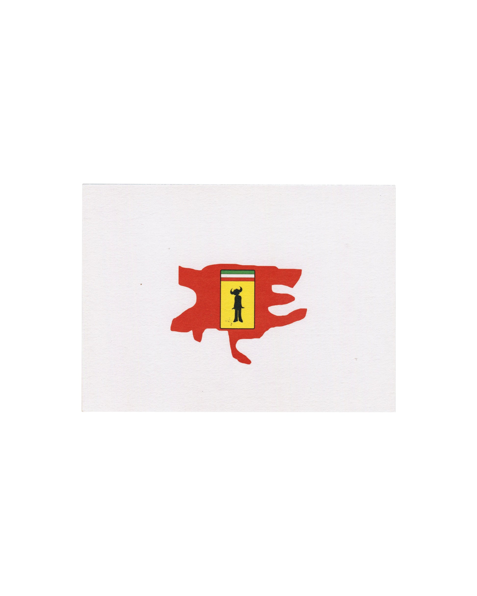 Merlin Carpenter, Business Women exhibition logo, red splat form, yellow shield with black horned figure, Galerie Neu, 2017 