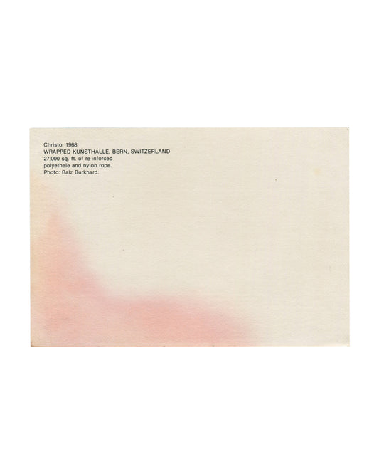 Christo, Wrapped Kunsthalle Bern, Switzerland, 1968, printed verso with pink-red discolouration across lower portion, photo credit Balz Burkhard