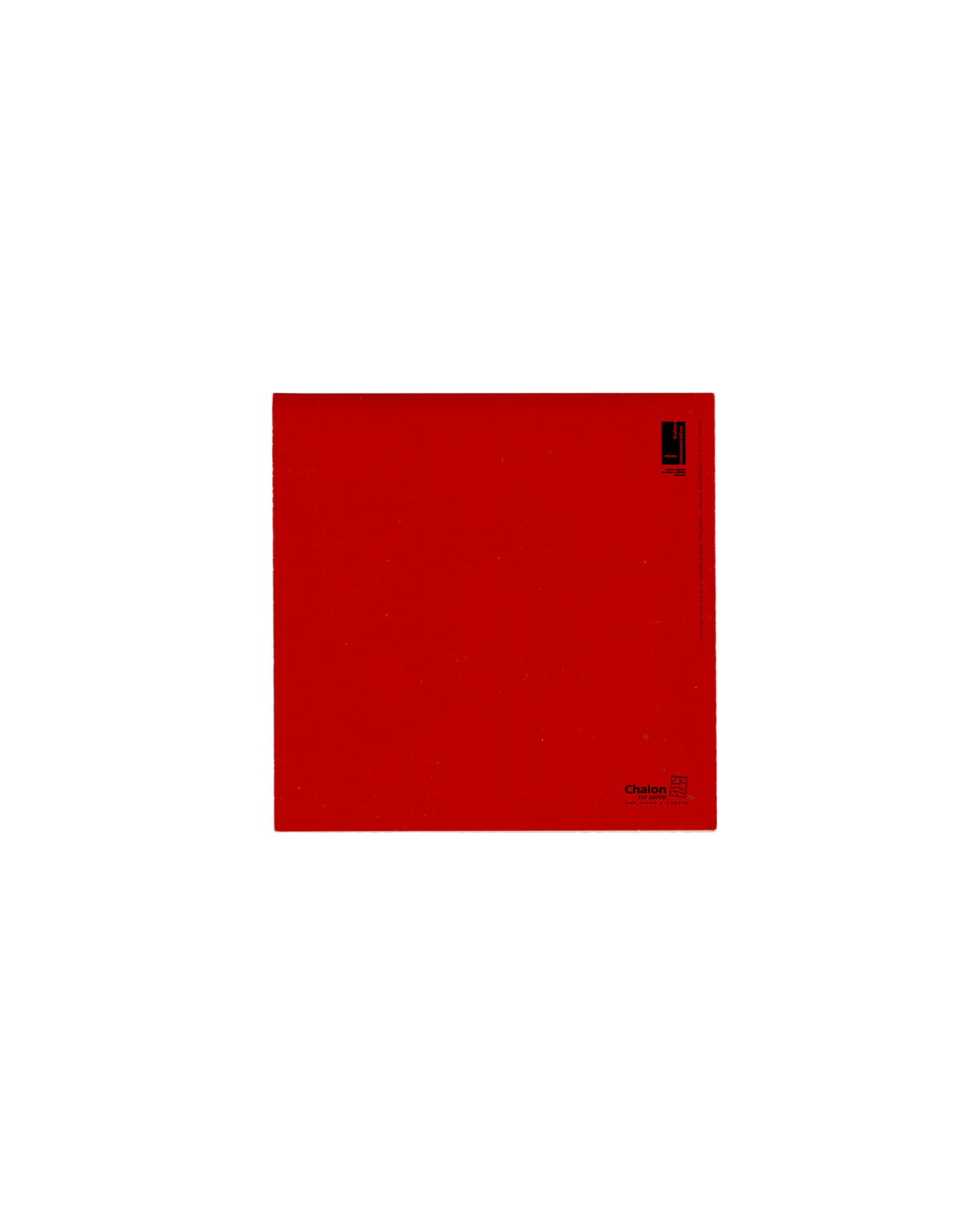 Back cover Invitation card, Gérard Collin-Thiébaut, Les Yeux noirs, Musée Nicéphore Niépce, Chalon-sur-Saône, 2004. Back cover: plain deep red card with small black Chalon logo and text in lower right corner. Minimal design, near-uniform red field.