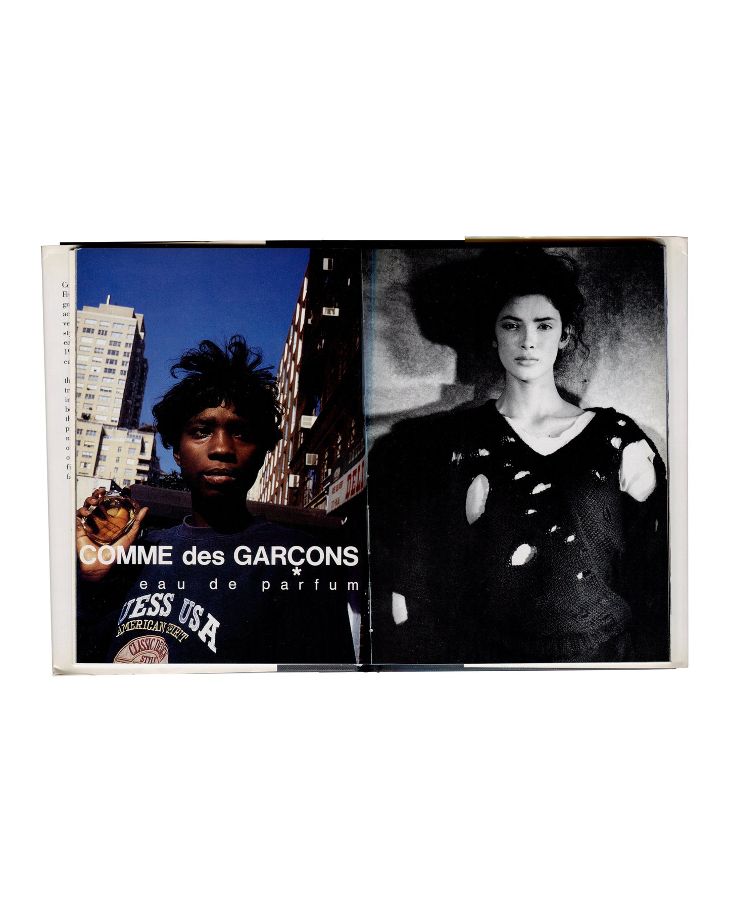 Comme des Garçons — Universe of Fashion, 1998, interior spread, eau de parfum ad and runway photograph