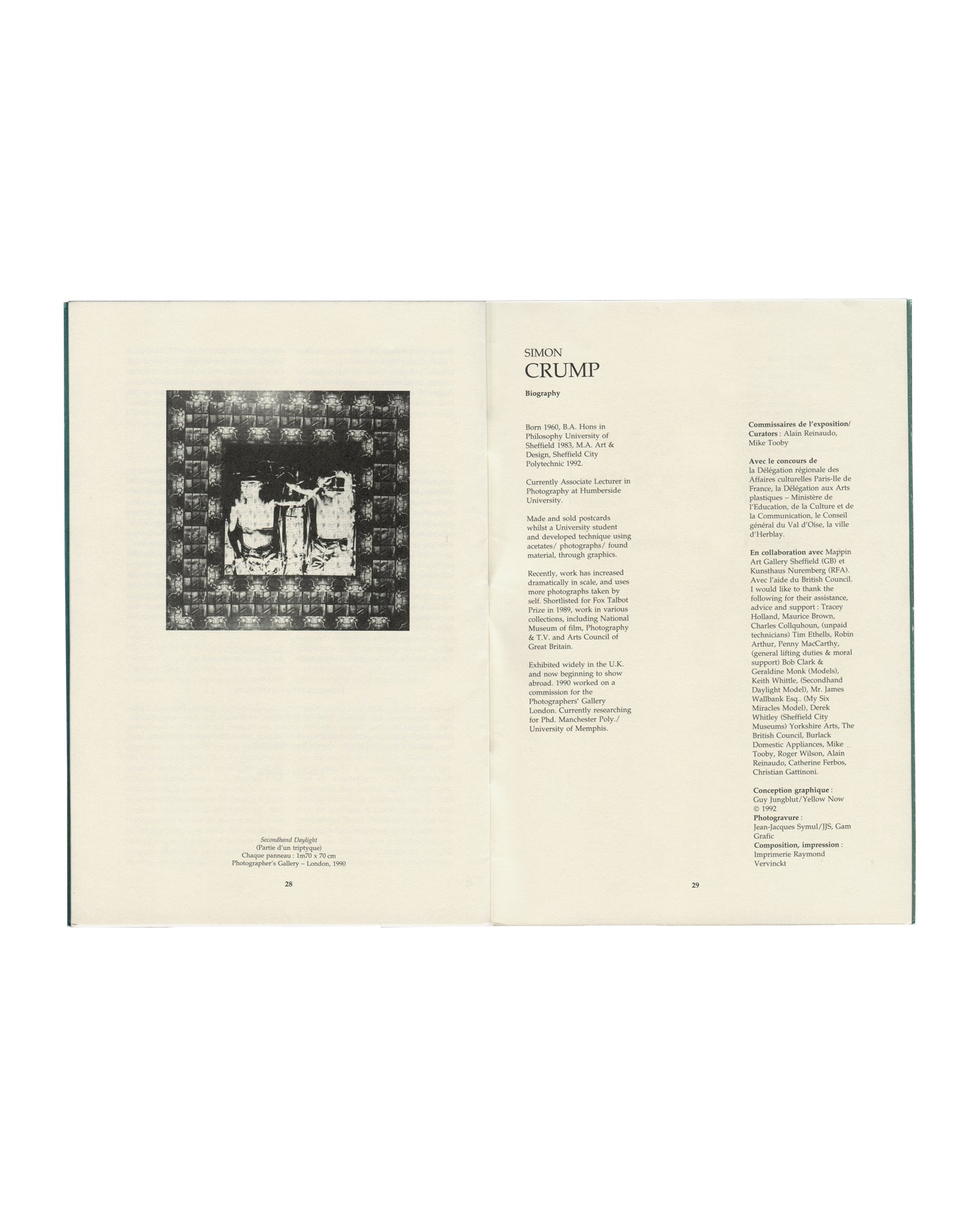 Simon Crump, My Six Miracles & Other Works, 1992, biography spread with Secondhand Daylight