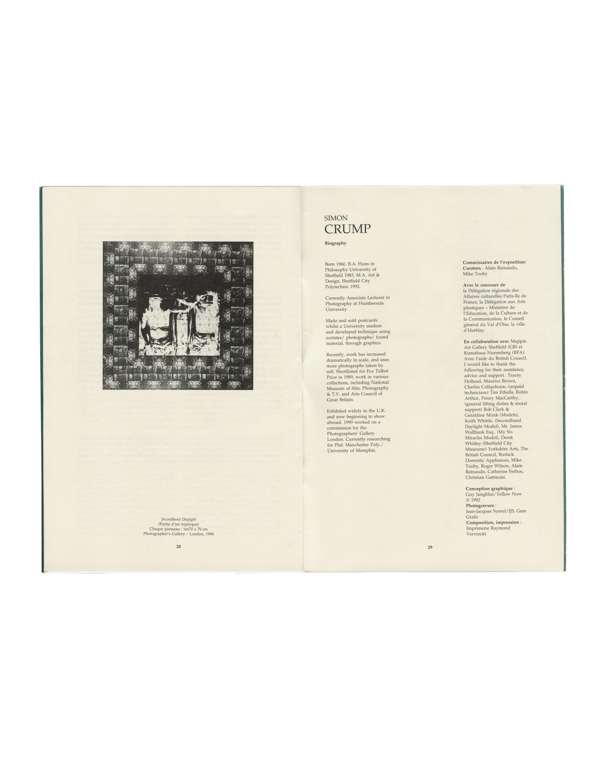 Simon Crump, My Six Miracles & Other Works, 1992, biography spread with Secondhand Daylight