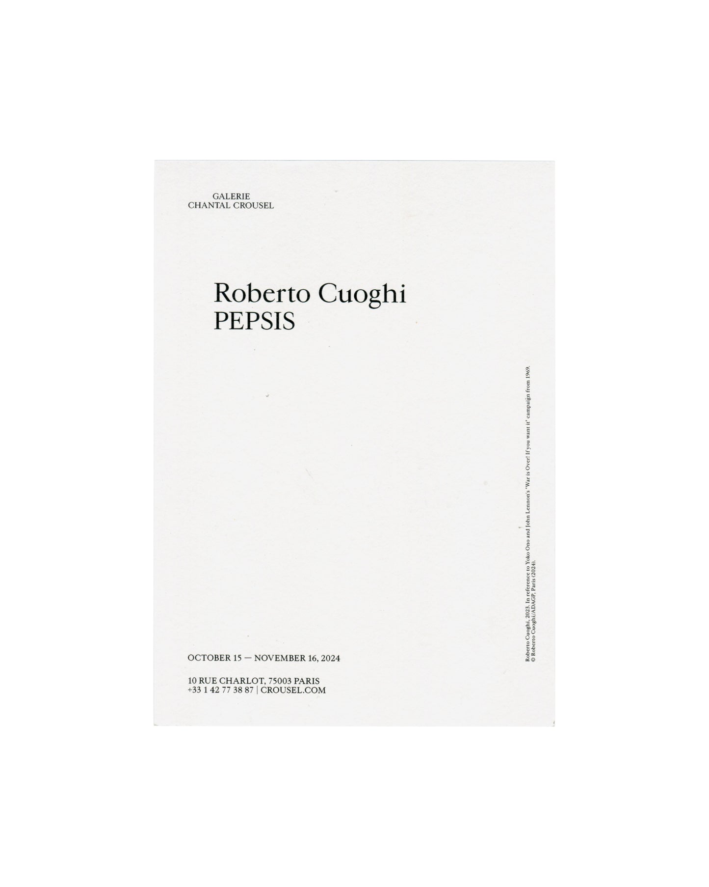 ROBERTO CUOGHI — PEPSIS, Exhibition Invitation, Galerie Chantal Crousel, Paris, 2024