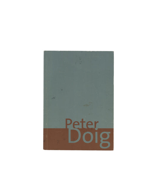 Peter Doig, exhibition catalogue cover, The Arts Club of Chicago, 2003. Muted sage green and terracotta two-colour softcover with artist name in terracotta lowercase type at foot. Restrained institutional design.