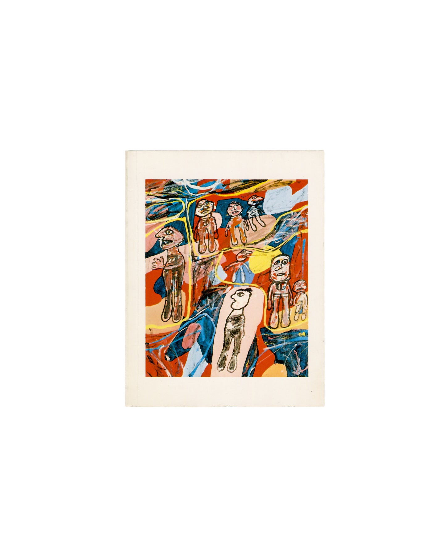 Jean Dubuffet, Waddington Galleries, London, 1981, front cover, Psycho-sites painting, figures in red and blue landscape, colour reproduction on white wrapper