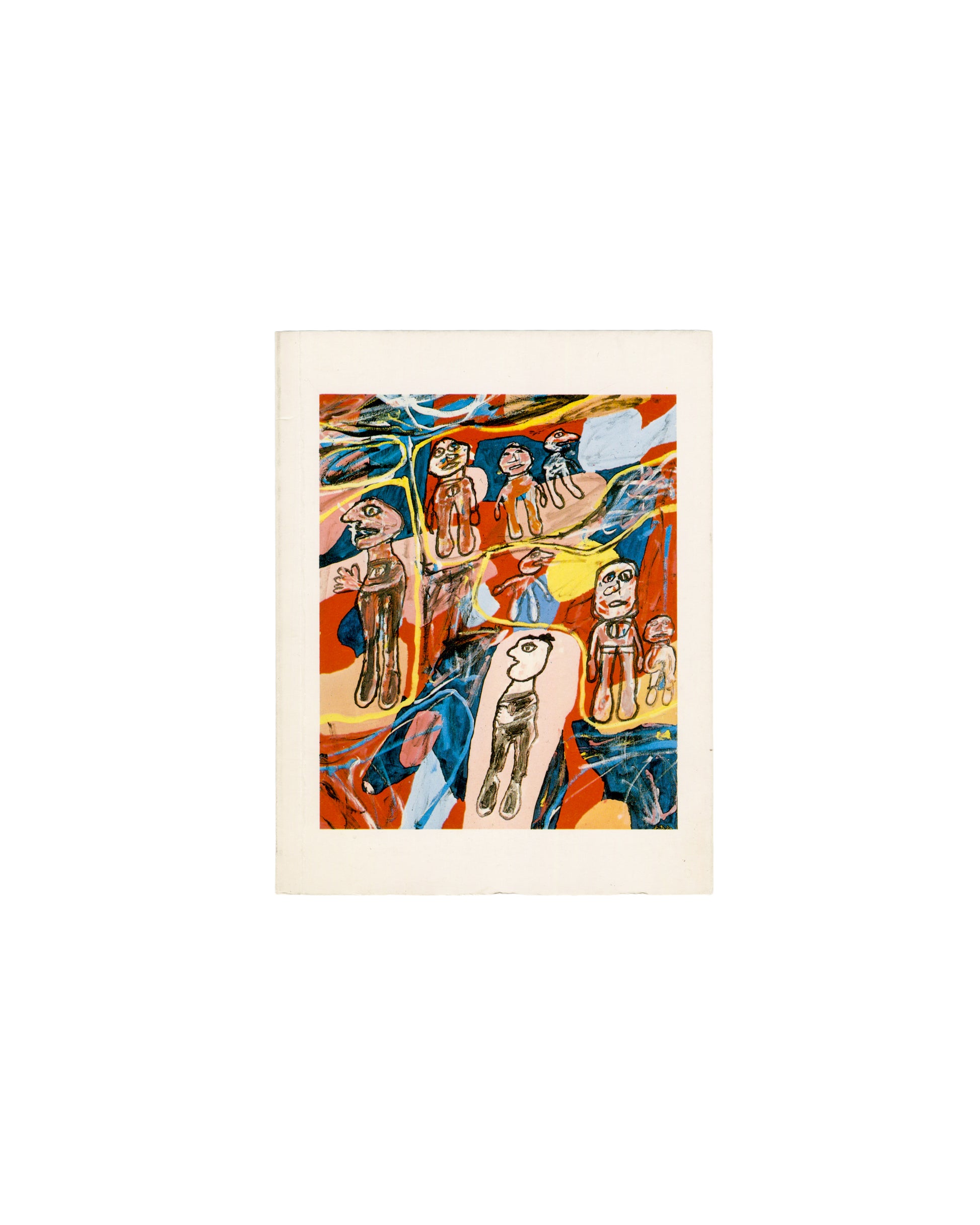 Jean Dubuffet, Waddington Galleries, London, 1981, front cover, Psycho-sites painting, figures in red and blue landscape, colour reproduction on white wrapper