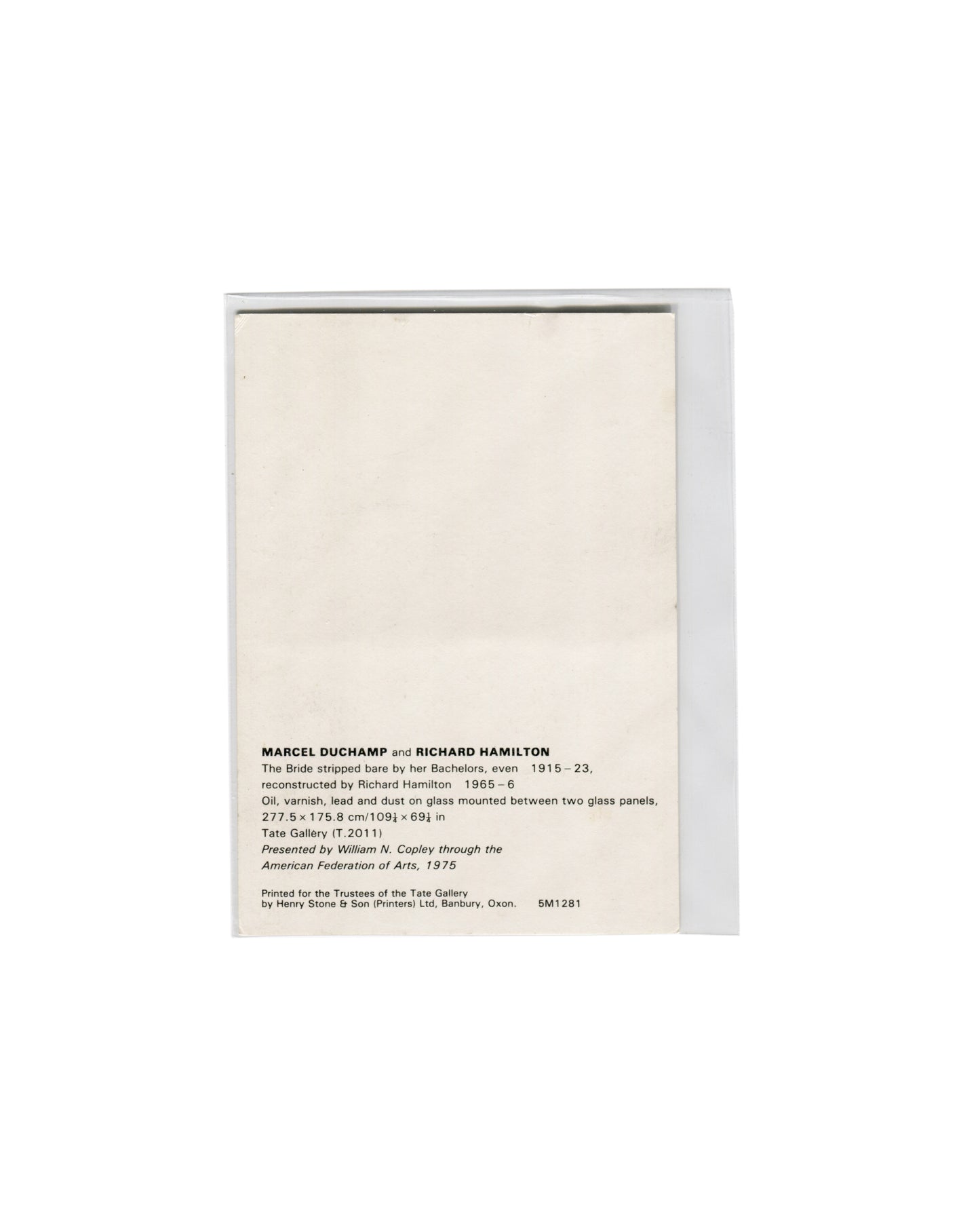 MARCEL DUCHAMP / RICHARD HAMILTON — The Bride Stripped Bare by Her Bachelors, Even (The Large Glass). Tate Gallery postcard, c. 1981