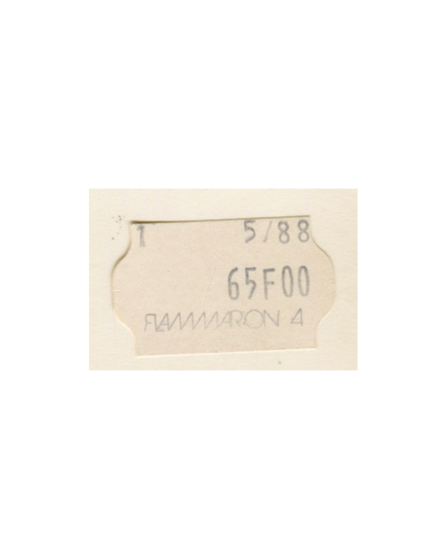 Flammarion retail price label, 65F00, dated 5/88, retained to rear wrapper of Duchamp, Fernand Hazan, 1984