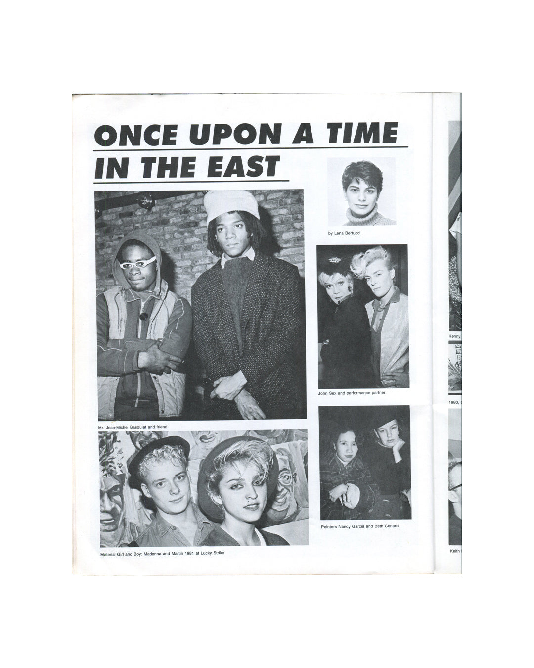 East Village '85: A Guide. A Documentary, Pelham Press, 1985. Condition detail: Basquiat and Madonna. Red softcover spine intact. Very good overall condition for a heavily used 1985 softcover. 
