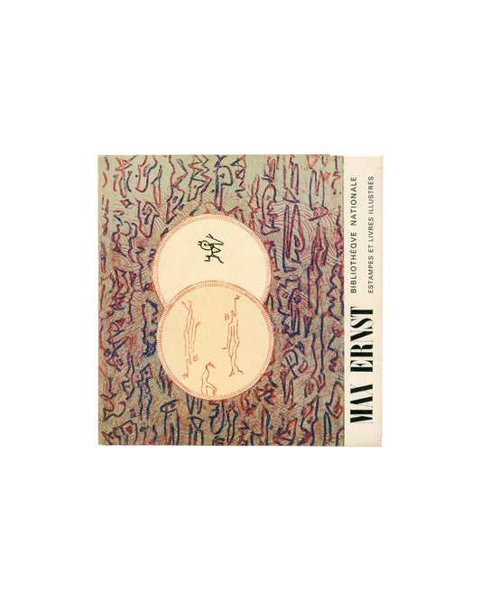 Max Ernst, Bibliothèque Nationale Paris, catalogue cover, two oval forms over frottage field, 1975
