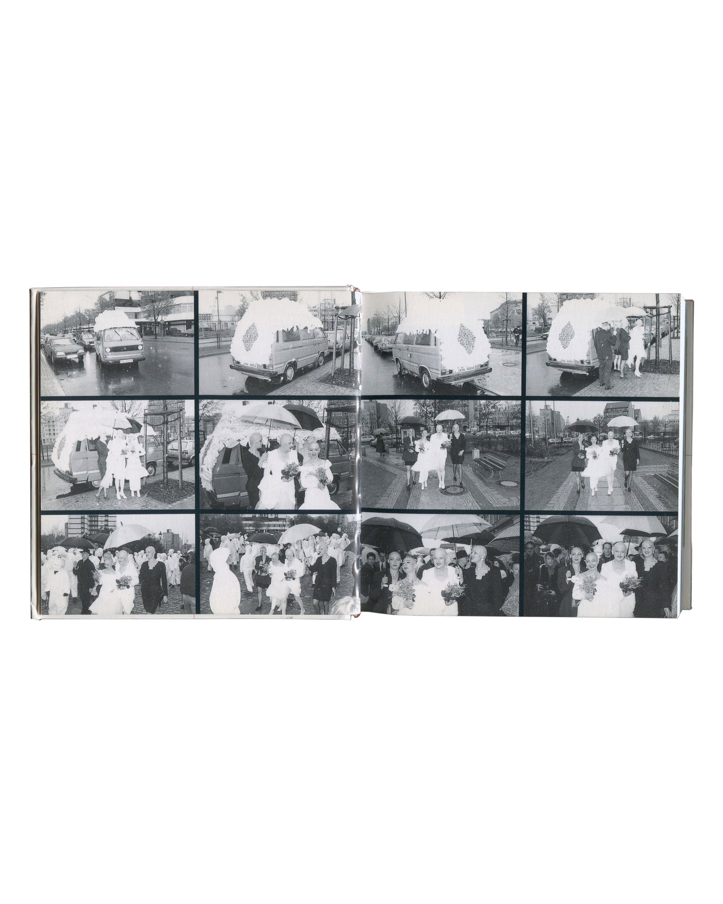 EVA & ADELE, Wherever We Are Is Museum, 1999, interior spread, black-and-white contact sheet grid, street scenes