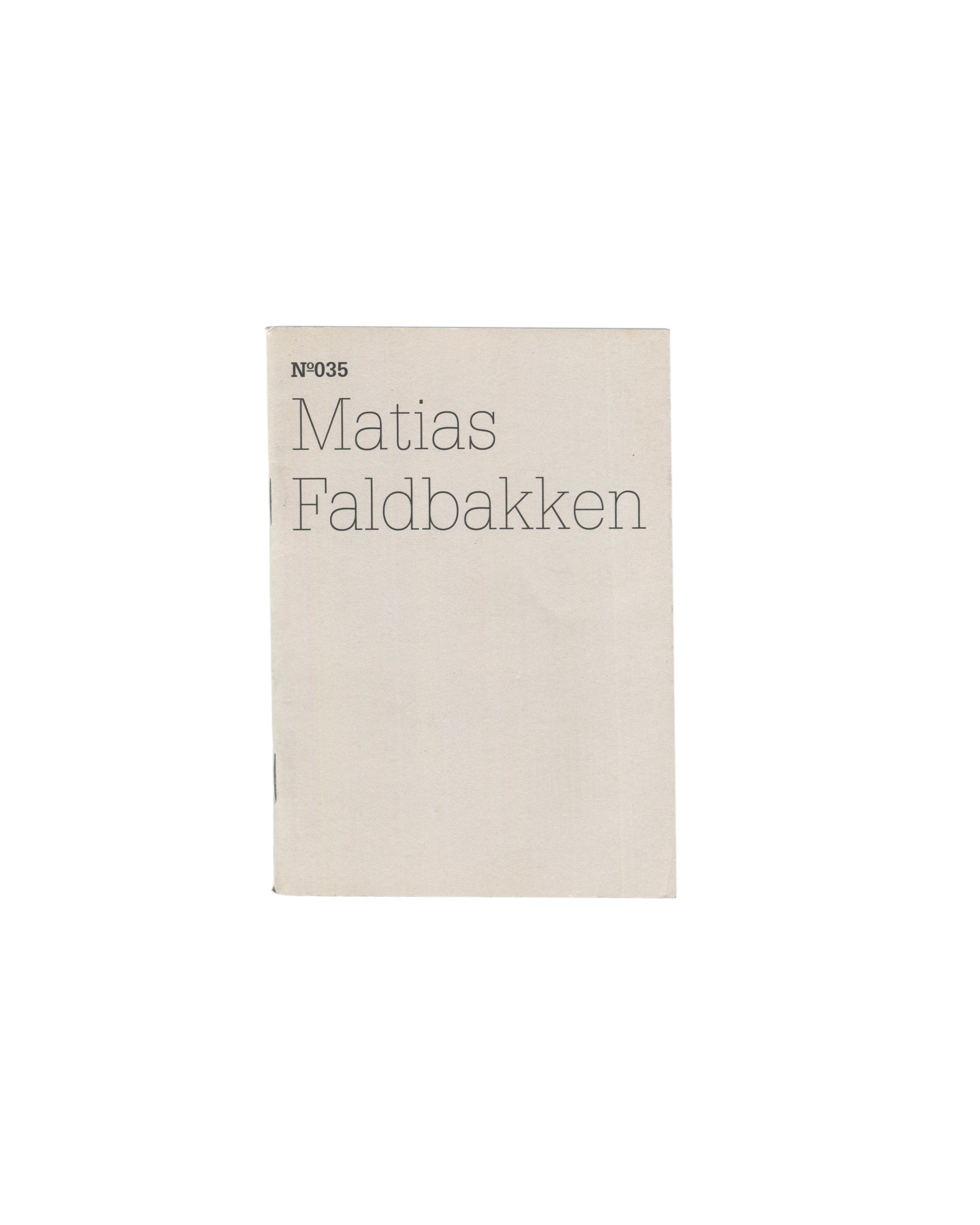  Original 2011 Matias Faldbakken Search / Suche booklet, dOCUMENTA (13) 100 Notes – 100 Thoughts No. 035, Hatje Cantz. Front cover showing pale typographic wrapper with artist name, title SEARCH / SUCHE, dOCUMENTA (13) and Hatje Cantz imprint.