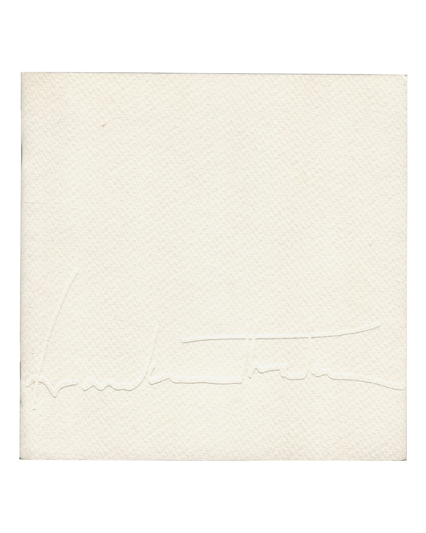  front cover — same textured off-white card, blind-embossed facsimile signature of Helen Frankenthaler lower centre, no other text or imagery