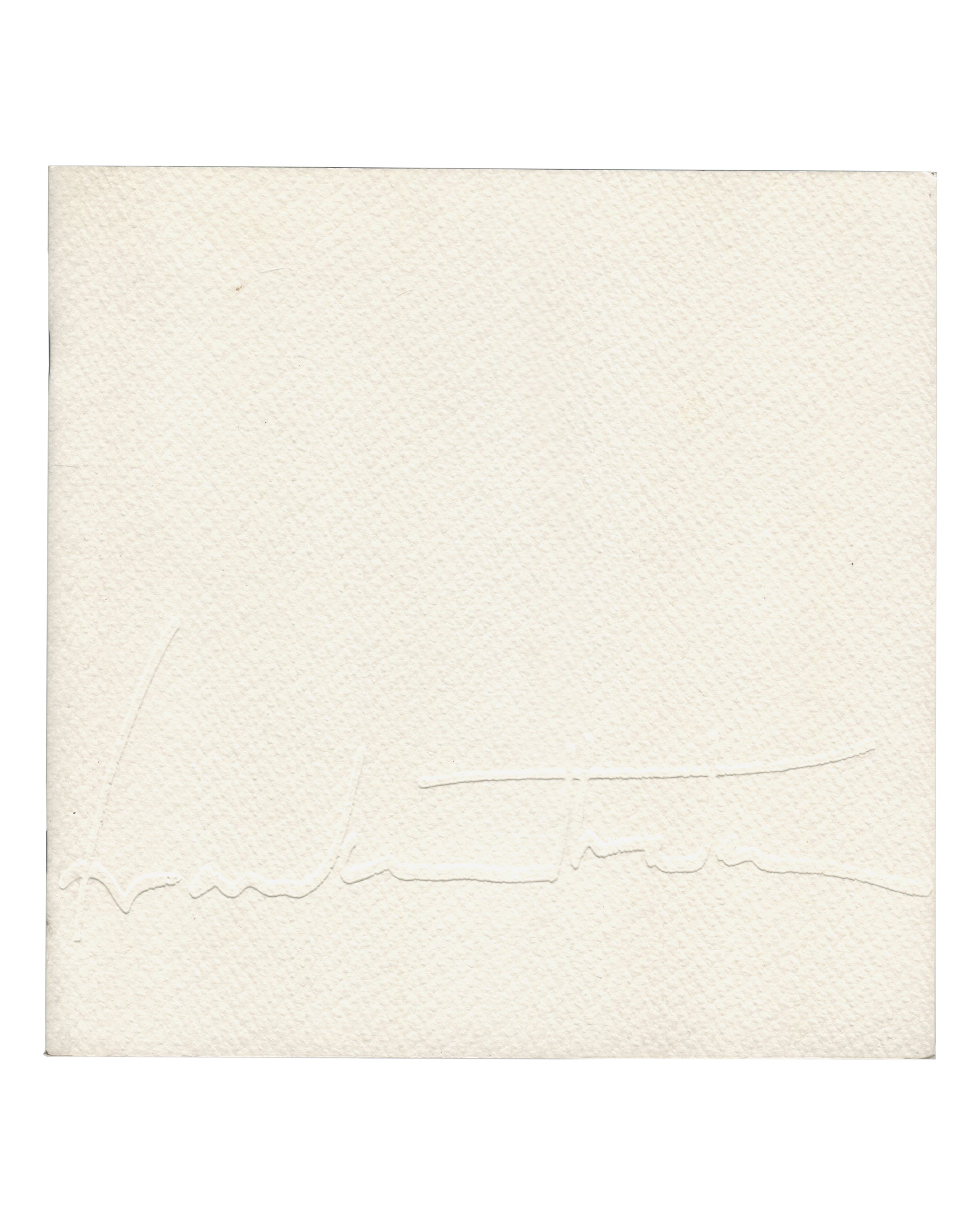  front cover — same textured off-white card, blind-embossed facsimile signature of Helen Frankenthaler lower centre, no other text or imagery