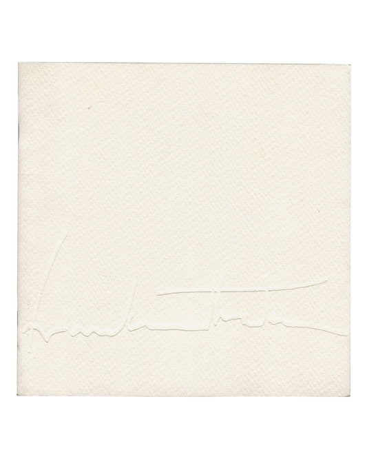  front cover — same textured off-white card, blind-embossed facsimile signature of Helen Frankenthaler lower centre, no other text or imagery