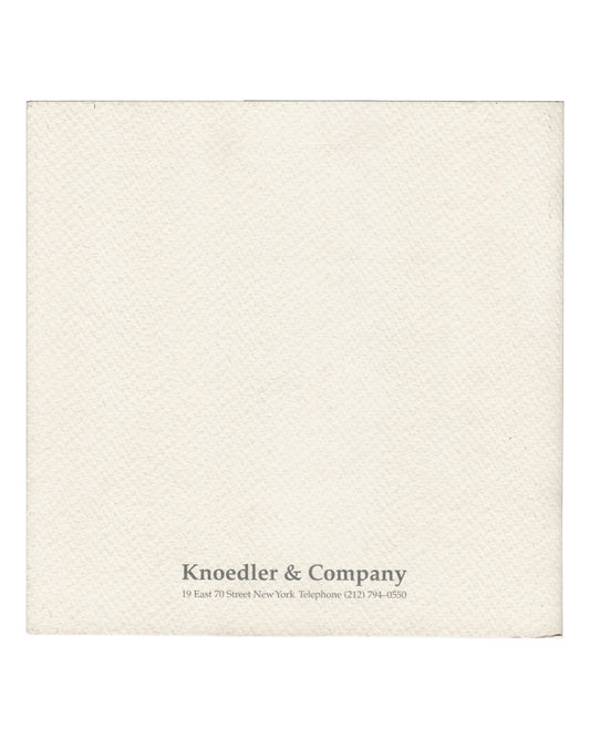 back cover — plain textured off-white card, "Knoedler & Company / 19 East 70 Street New York Telephone (212) 794–0550" in small grey serif type lower centre