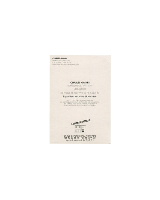 CHARLES GAINES — Rétrospective, 1979–1991, Lavignes-Bastille, Paris, 1991
