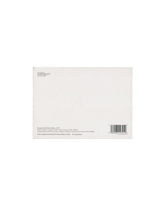 Verso Martin Gardiner, Norman Cook (Fatboy Slim), 1999. NPG postcard, 2001. Verso: plain white stock; National Portrait Gallery logo upper left in serif type; lower left caption — 'Norman Cook (Fatboy Slim), b.1963 / Martin Gardiner, Los Angeles, 1999. C-type print, 495 x 394mm / © Martin Gardiner 1999. By courtesy of Rebecca Valentine. National Portrait Gallery (NPG x88630) / Sold to support the National Portrait Gallery, London. www.npg.org.uk'; barcode lower right.
