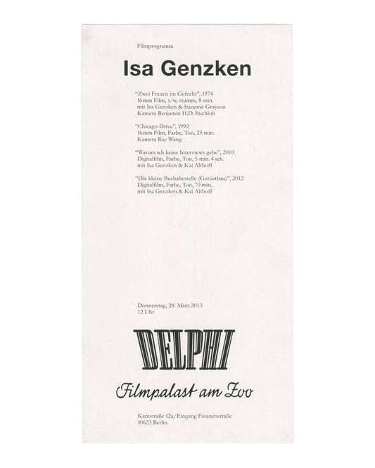 Isa Genzken — Filmprogramm