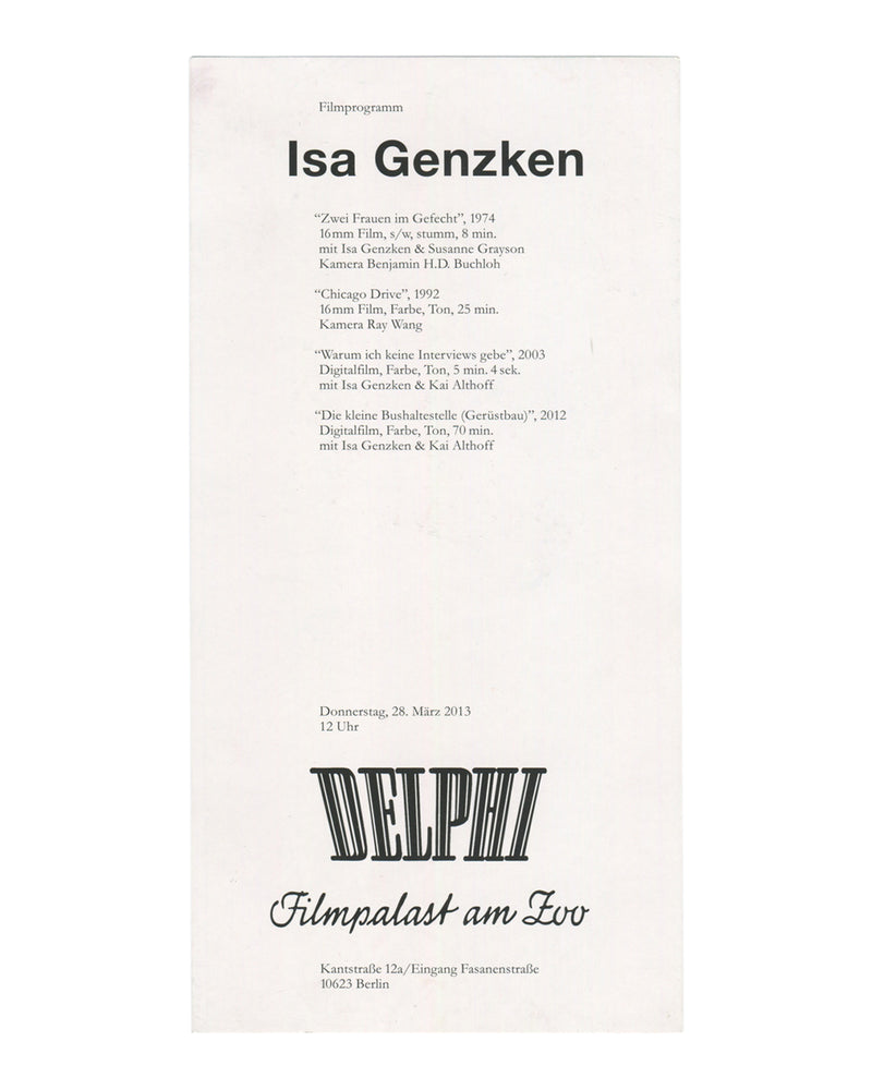 Isa Genzken — Filmprogramm