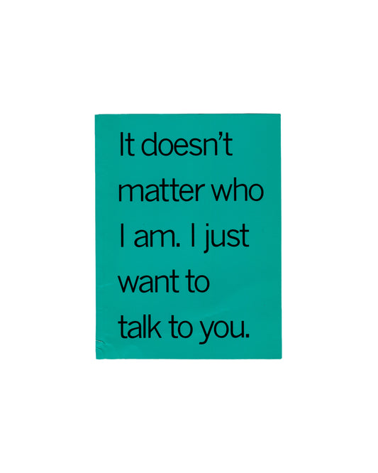 Douglas Gordon, It Doesn't Matter Who I Am, Generisch / Tramway Glasgow, 1993, front cover, turquoise, Tony Arefin design