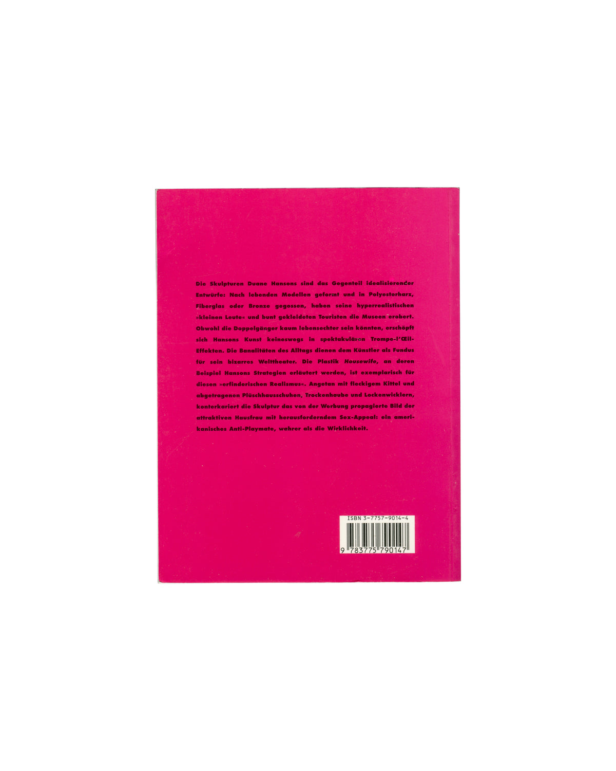 Duane Hanson, Housewife, Reihe Cantz, 2000, back cover, pink with German text and ISBN barcode