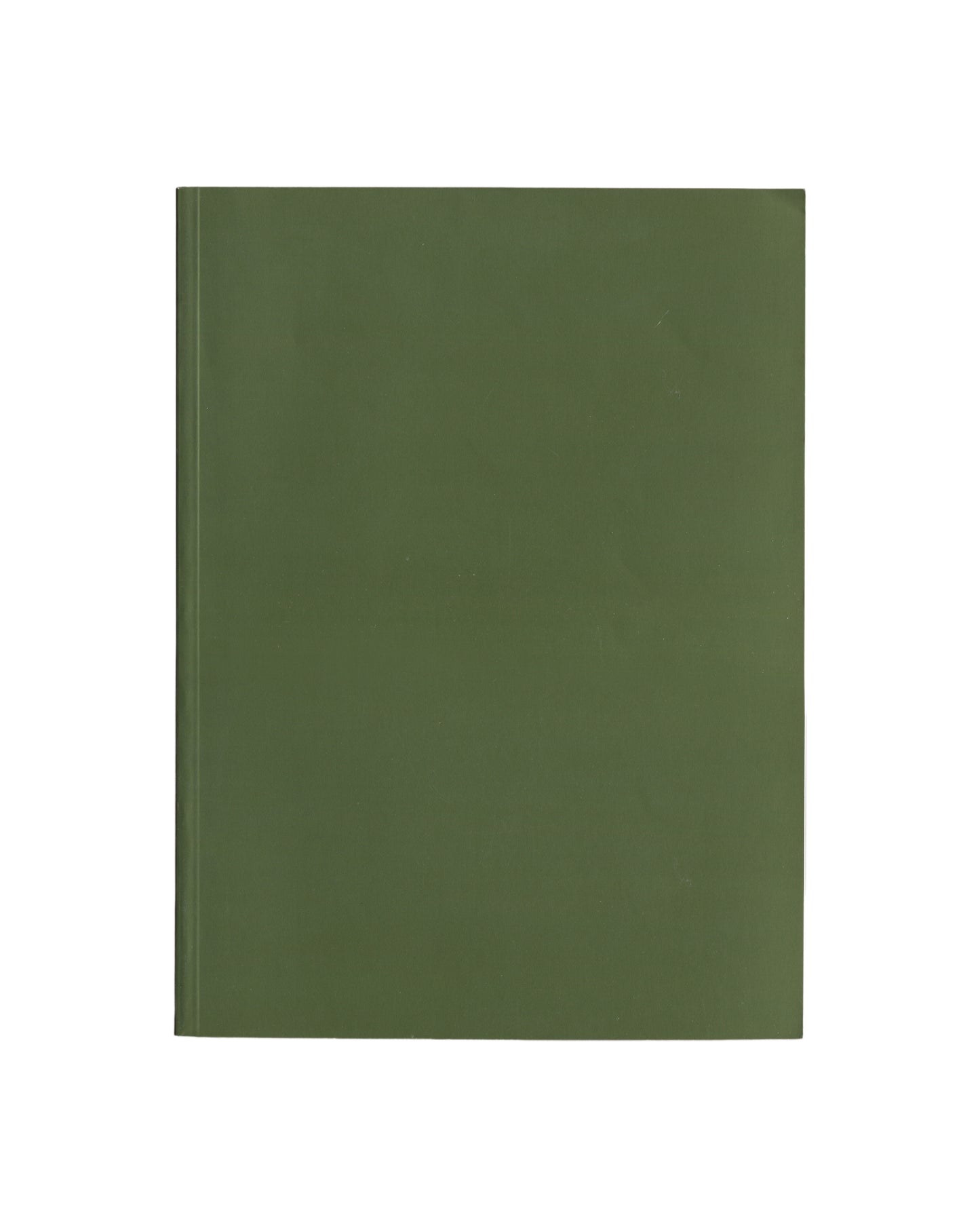 Reverse of 1989 Rebecca Horn Missing Full Moon exhibition catalogue, Artsite Gallery, Bath. Back cover showing plain olive green with no text or imagery — a continuation of the front cover's minimal treatment.