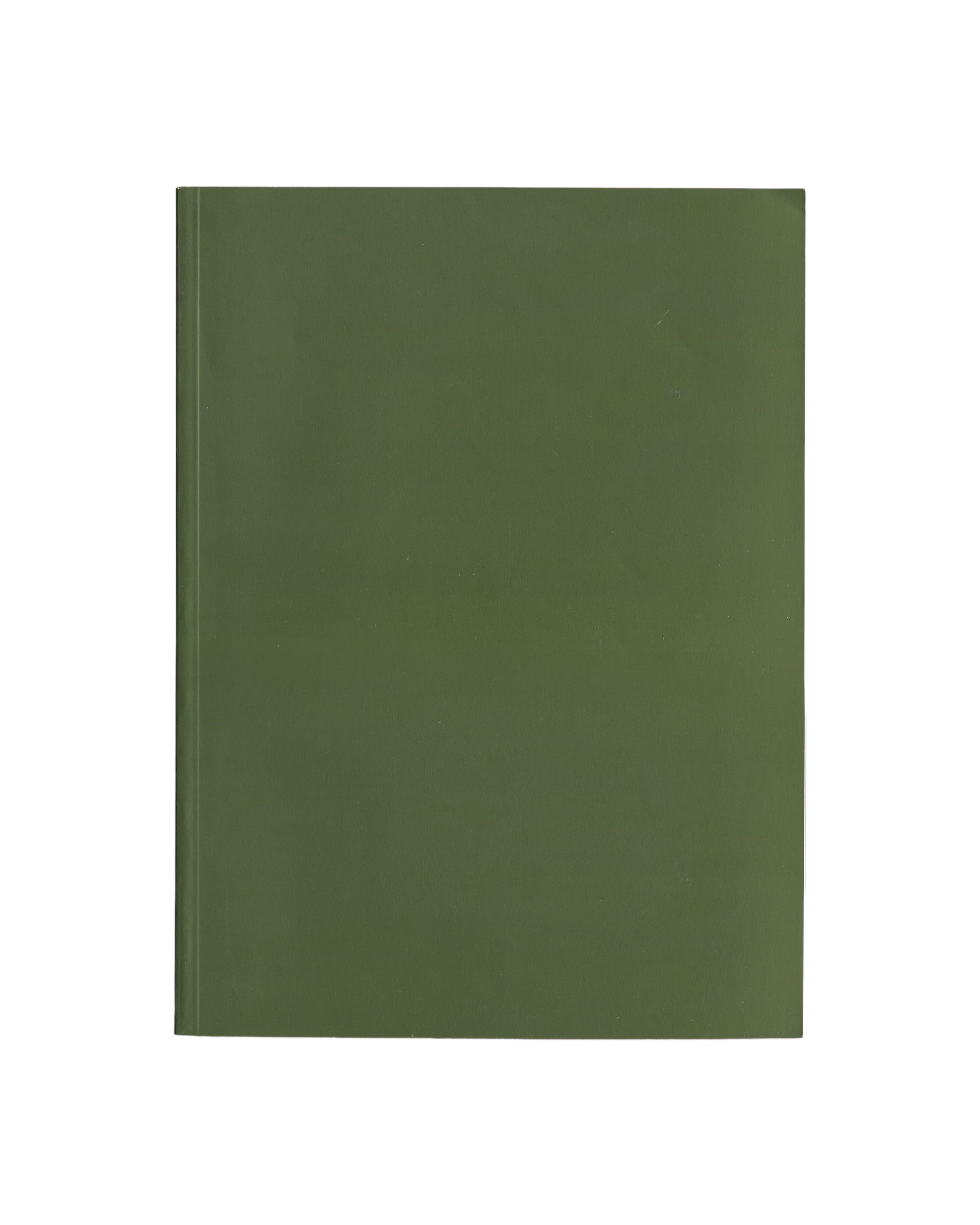 Reverse of 1989 Rebecca Horn Missing Full Moon exhibition catalogue, Artsite Gallery, Bath. Back cover showing plain olive green with no text or imagery — a continuation of the front cover's minimal treatment.