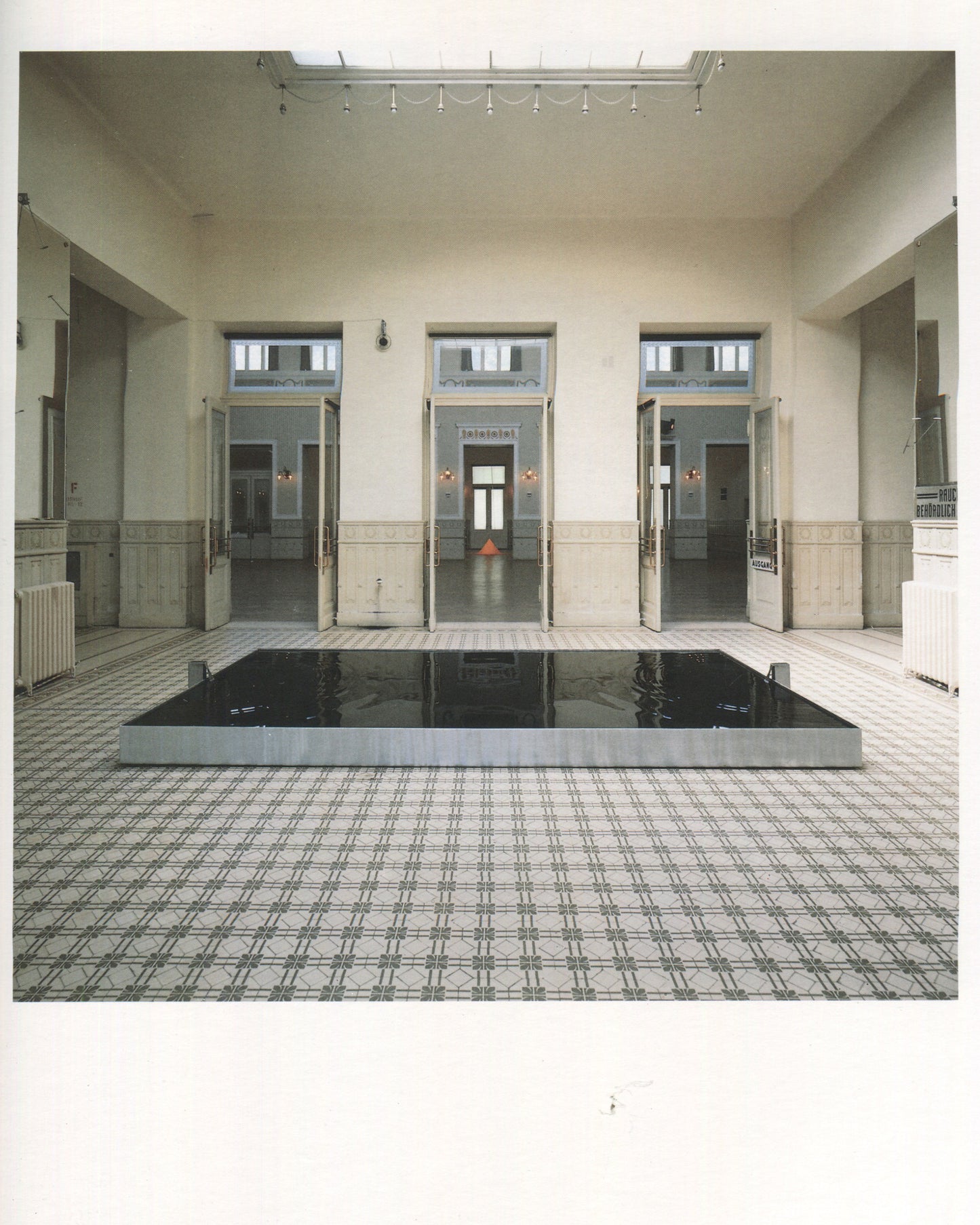 Reverse of 1989 Rebecca Horn Missing Full Moon exhibition catalogue, Artsite Gallery, Bath. Back cover showing plain olive green with no text or imagery — a continuation of the front cover's minimal treatment.