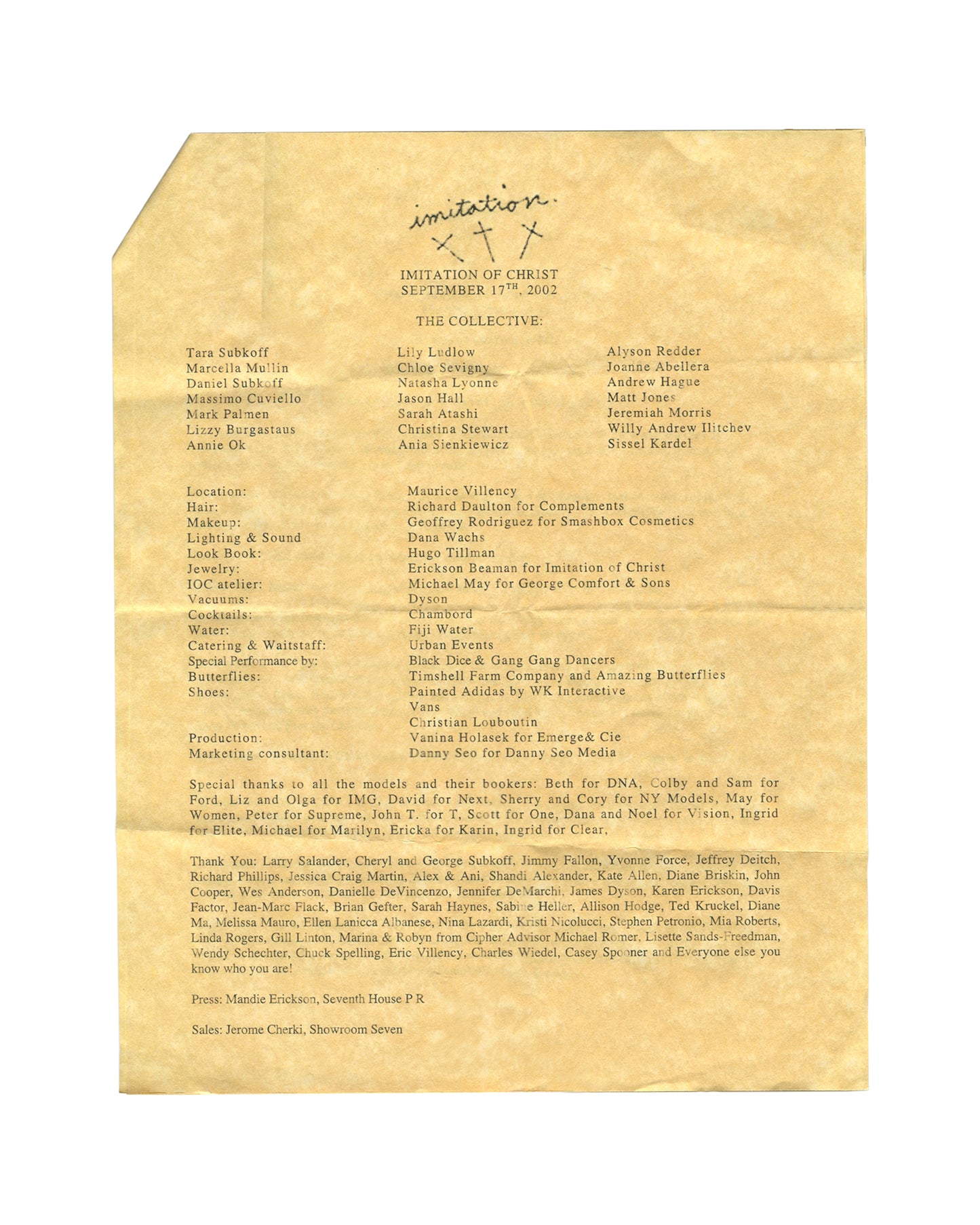 Imitation of Christ: A Retrospective — Archive Lot: Invitation, Press Release & Original Polaroids, Jeffrey Deitch / Maurice Villency, New York, 2002