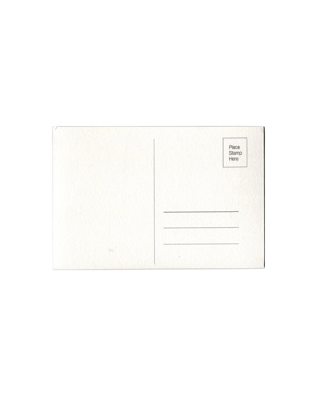 Reverse of anonymous postcard reproduction after Jean-Michel Basquiat, c. 1982. Verso showing standard divided postal format on uncoated matte white card with address lines and Place Stamp Here box. No title, artist credit, publisher or copyright statement. Unposted and unwritten.