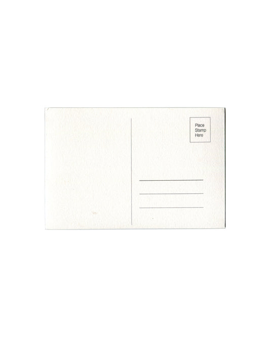 Reverse of anonymous postcard reproduction after Jean-Michel Basquiat, c. 1982. Verso showing standard divided postal format on uncoated matte white card with address lines and Place Stamp Here box. No title, artist credit, publisher or copyright statement. Unposted and unwritten.