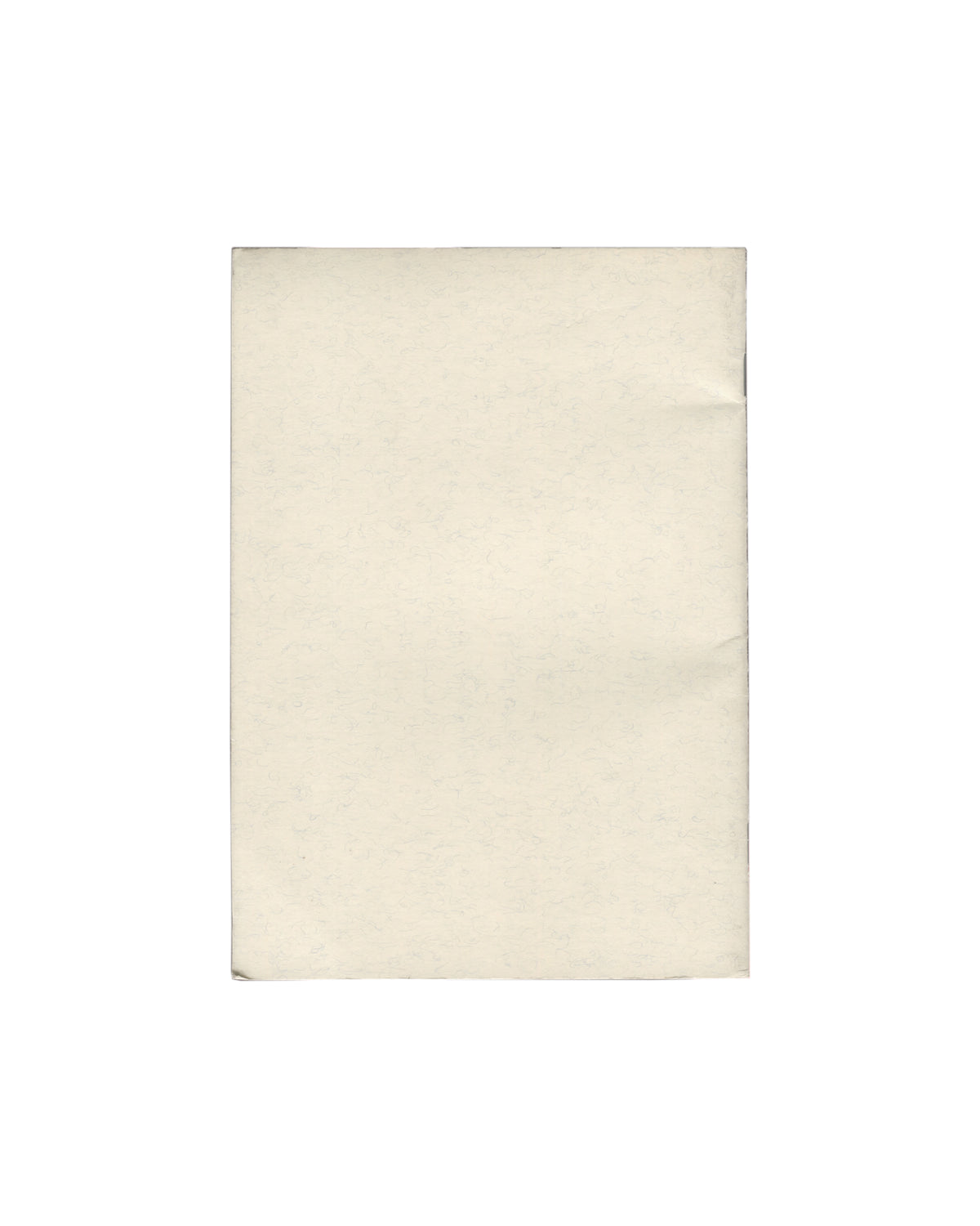 Cover (back shown — plain wrappers) Exhibition catalogue, Fiasco, Art : Concept, Nice, 1992. Cover: plain unprinted off-white textured card wrappers. No text or image on front. Light age toning and handling visible. Saddle-stitched binding.