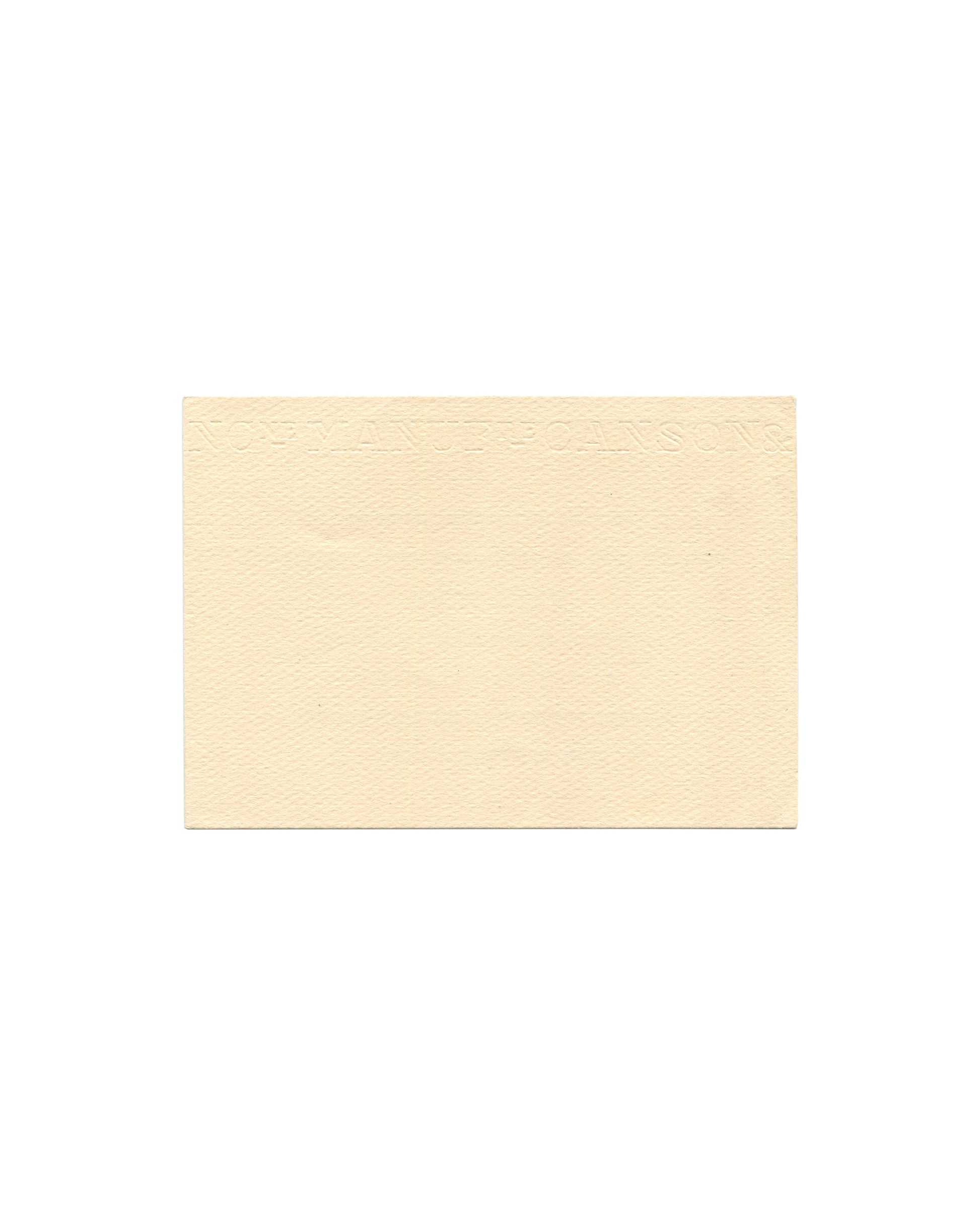 Paul Klee, exhibition invitation card verso. Musée National d'Art Moderne, Paris, 1969. Plain cream card, no text or image. Faint embossed or impressed text visible along the top edge, partially legible, consistent with a printed address or gallery name pressed through from the interior. Light age toning, minor surface marks, and faint handling wear.
