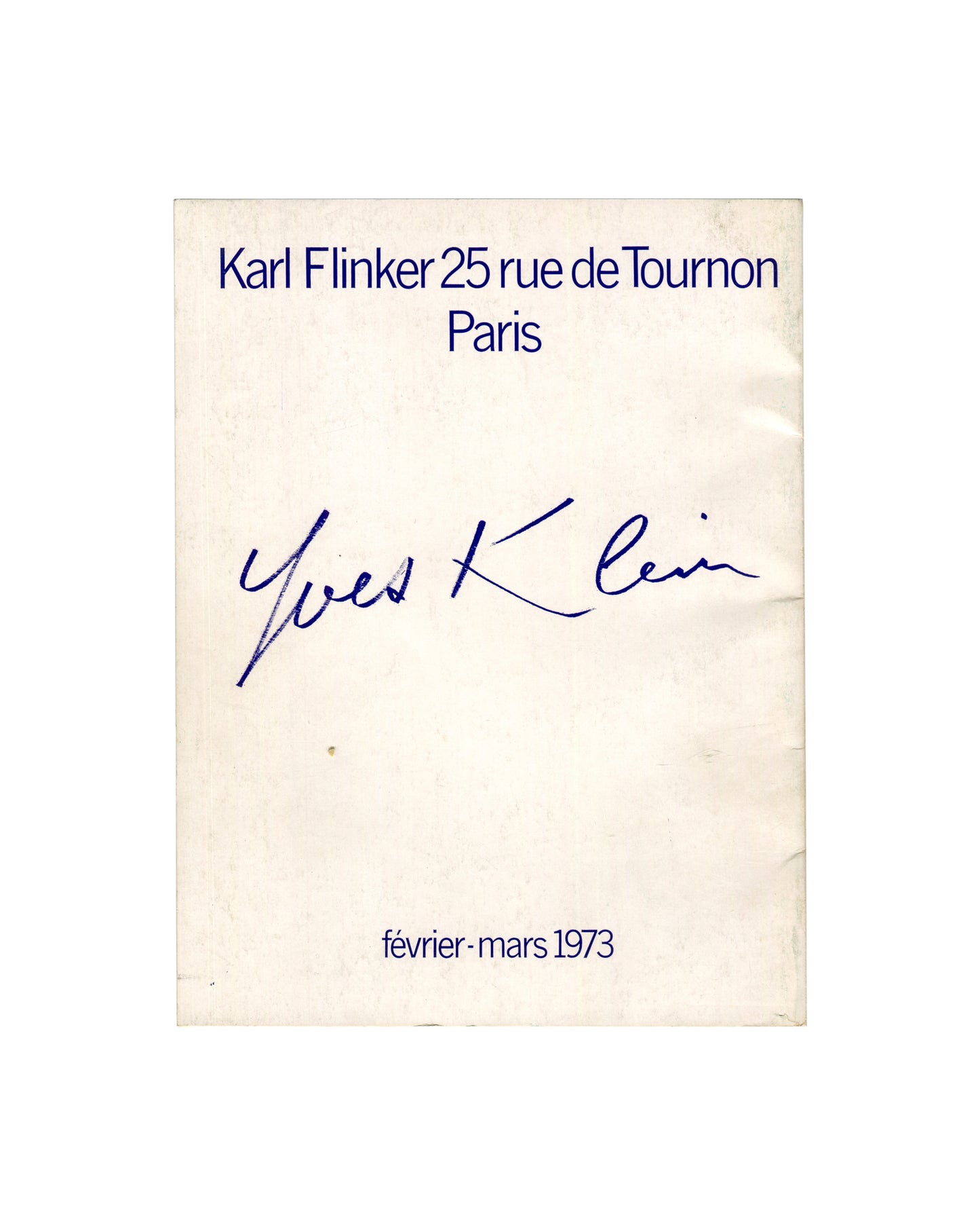 back cover — full-bleed colour photograph of a Klein Anthropométrie, female torso silhouette in warm flesh tone against deep IKB blue sprayed ground, arms raised