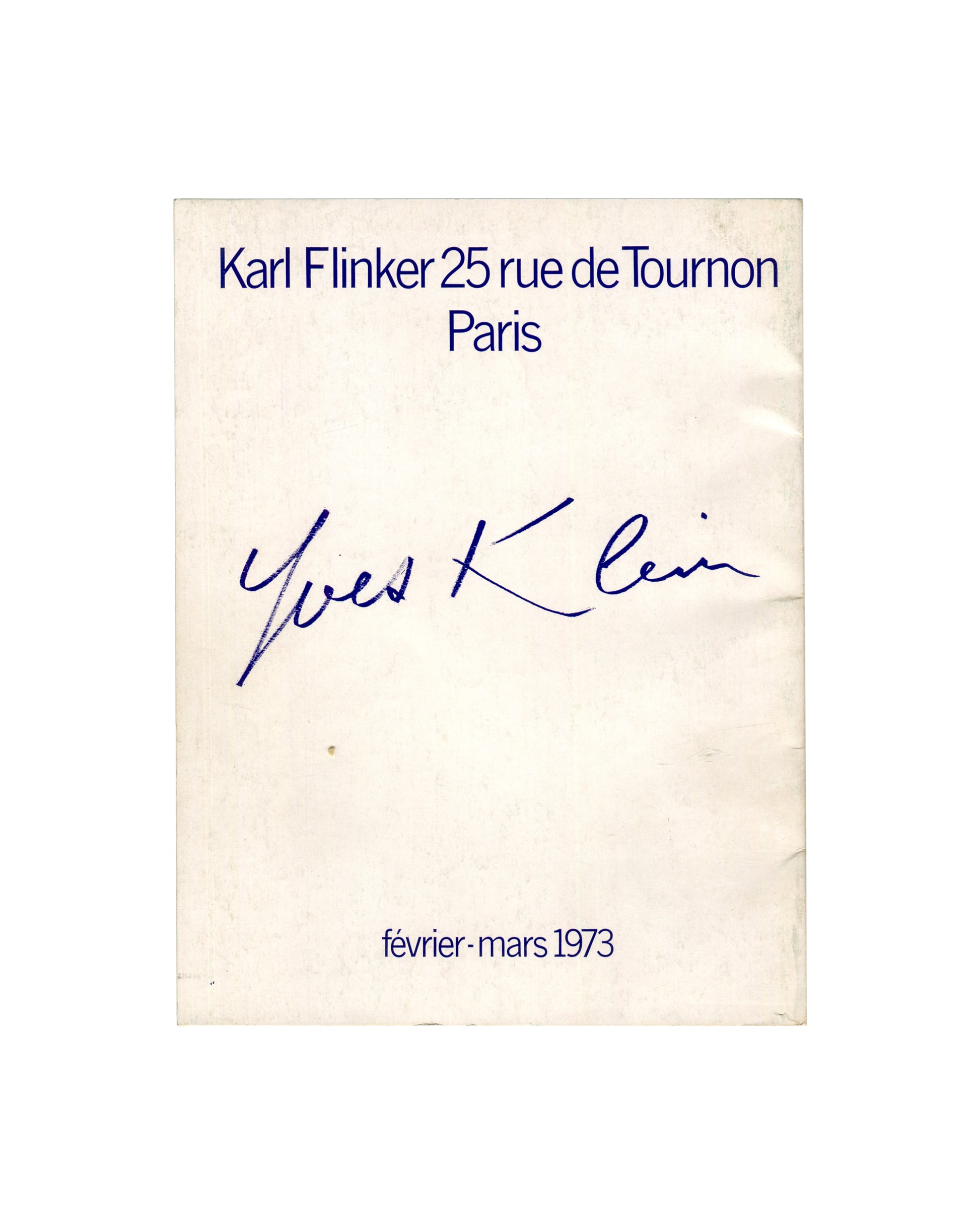 back cover — full-bleed colour photograph of a Klein Anthropométrie, female torso silhouette in warm flesh tone against deep IKB blue sprayed ground, arms raised