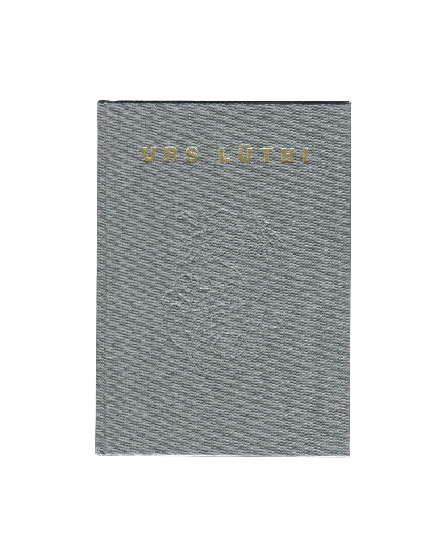Urs Lüthi, Bonner Kunstverein, Ritter Verlag 1993, front cover, grey cloth, gold lettering, blind-embossed portrait 