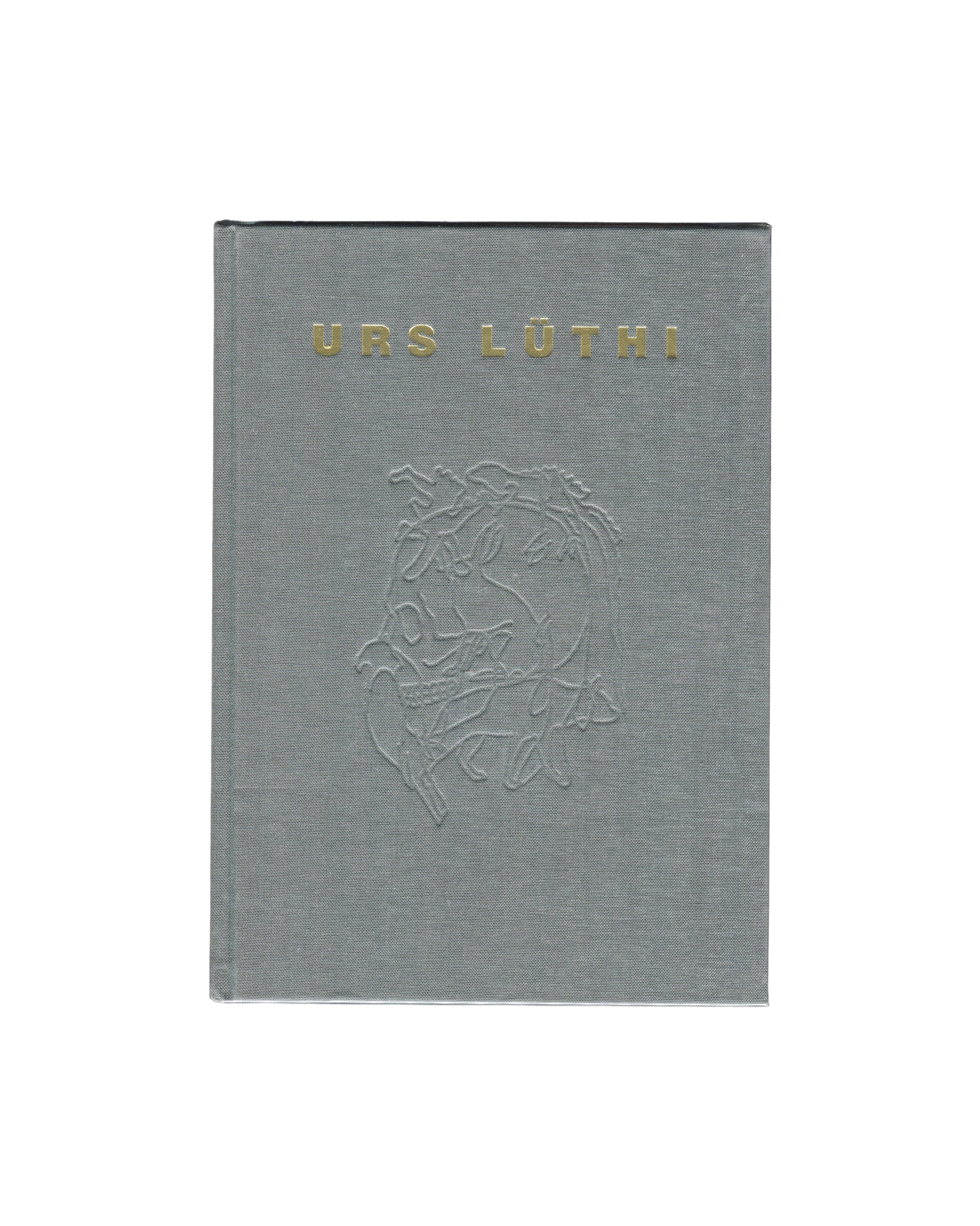 Urs Lüthi, Bonner Kunstverein, Ritter Verlag 1993, front cover, grey cloth, gold lettering, blind-embossed portrait 